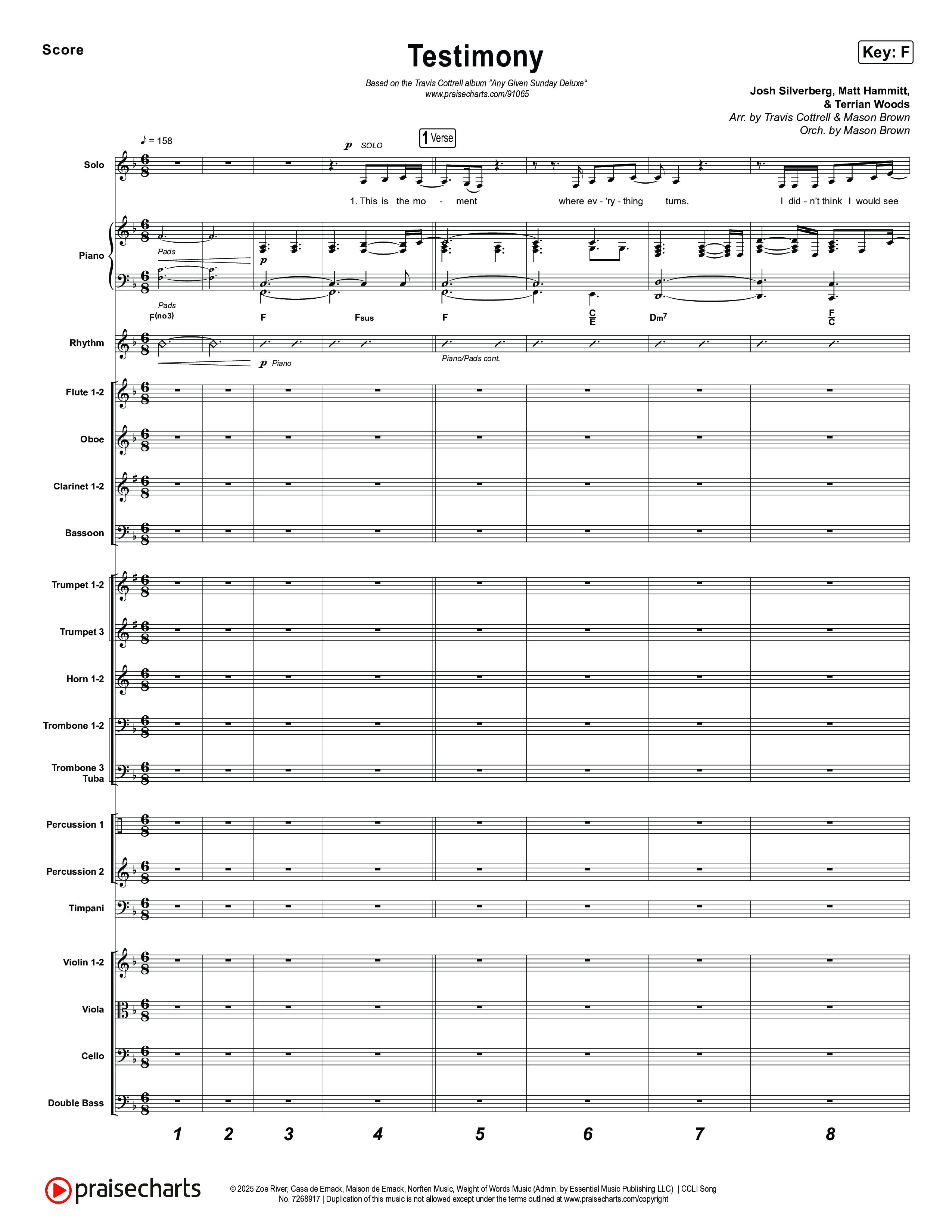 Testimony (Choral/SATB) Conductor's Score (Travis Cottrell / Cheryl Stark / Arr. Mason Brown)