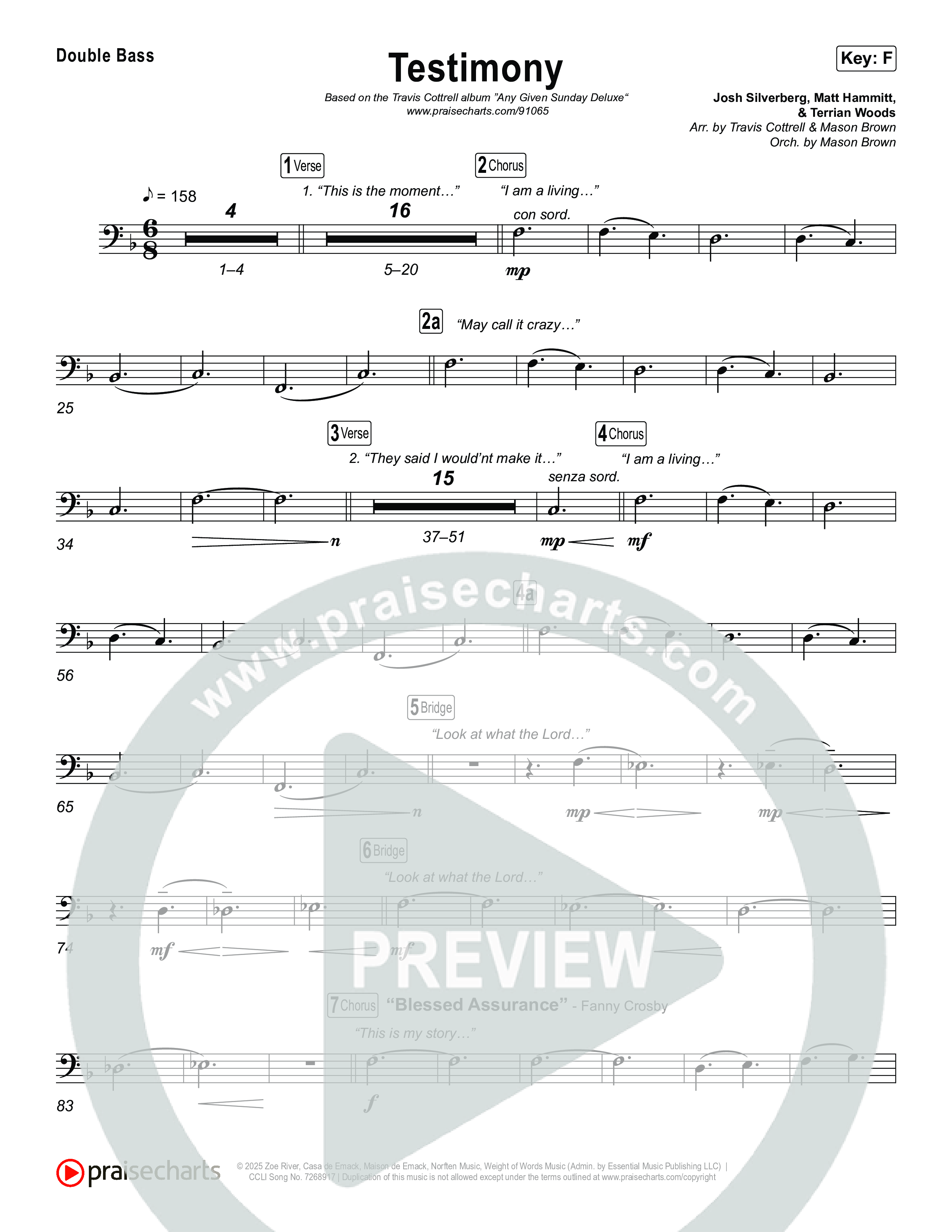 Testimony (Choral/SATB) String Bass (Travis Cottrell / Cheryl Stark / Arr. Mason Brown)