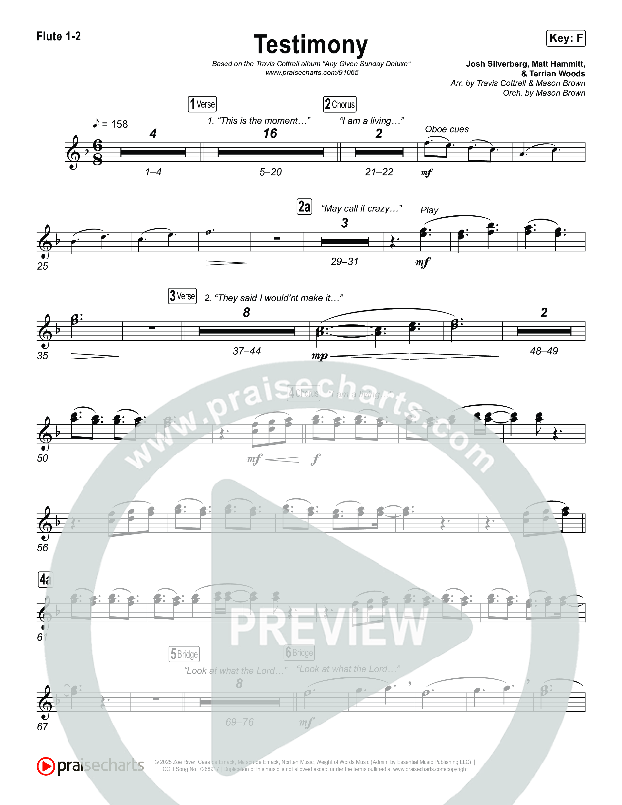 Testimony (Choral/SATB) Flute 1,2 (Travis Cottrell / Cheryl Stark / Arr. Mason Brown)
