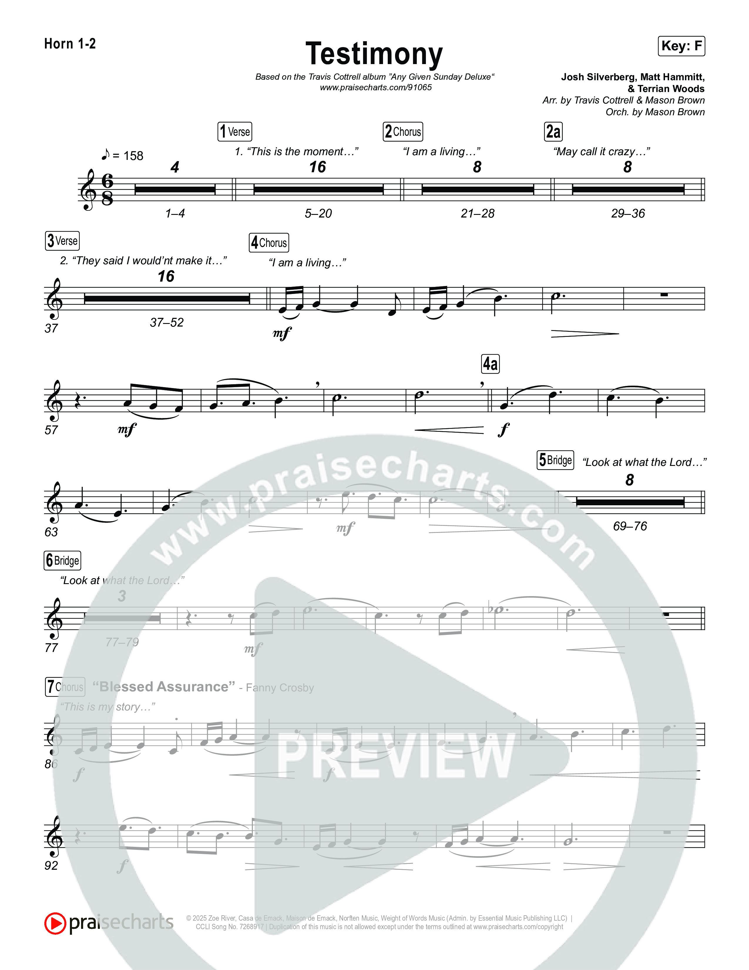 Testimony (Choral/SATB) Brass Pack (Travis Cottrell / Cheryl Stark / Arr. Mason Brown)