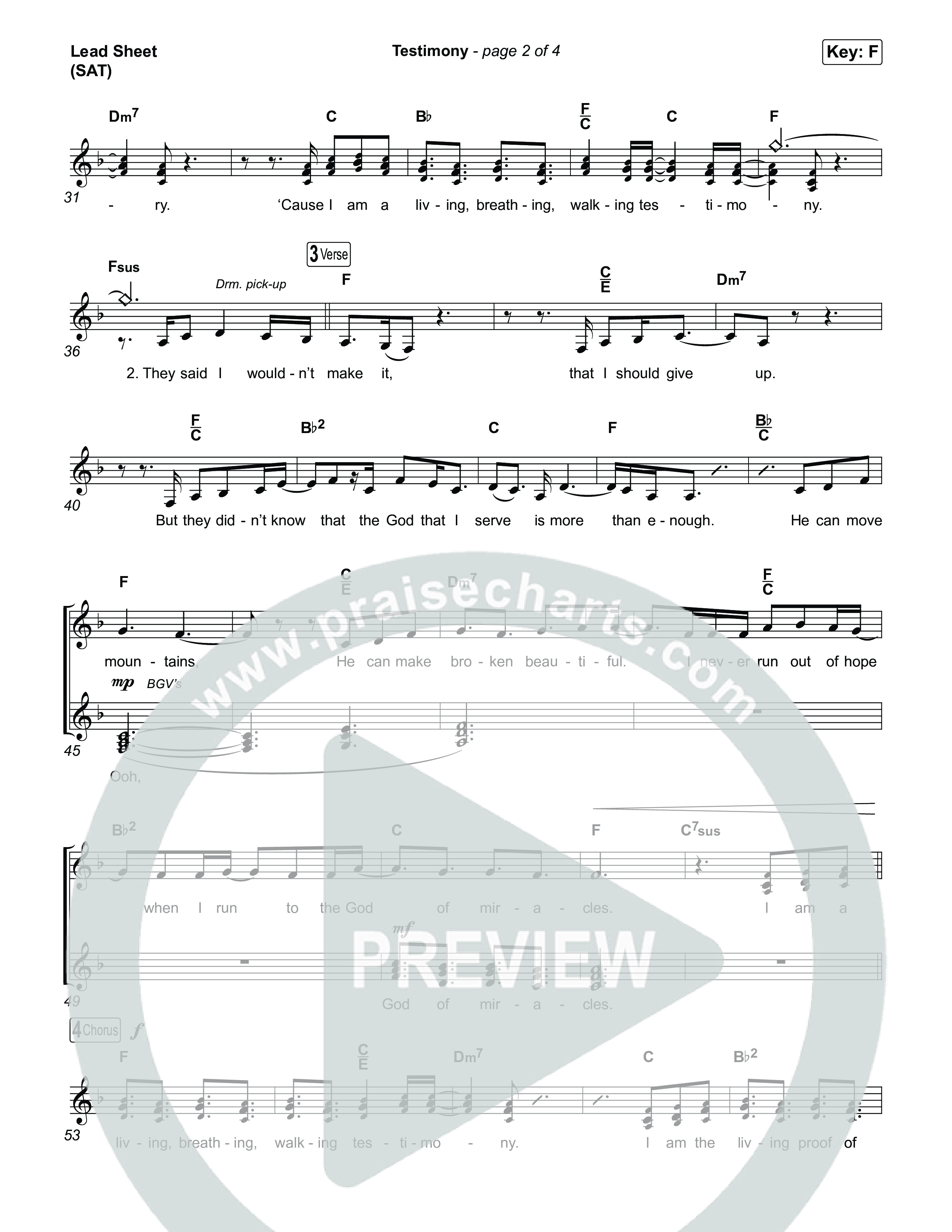 Testimony (Choral/SATB) Lead Sheet (SAT) (Travis Cottrell / Cheryl Stark / Arr. Mason Brown)