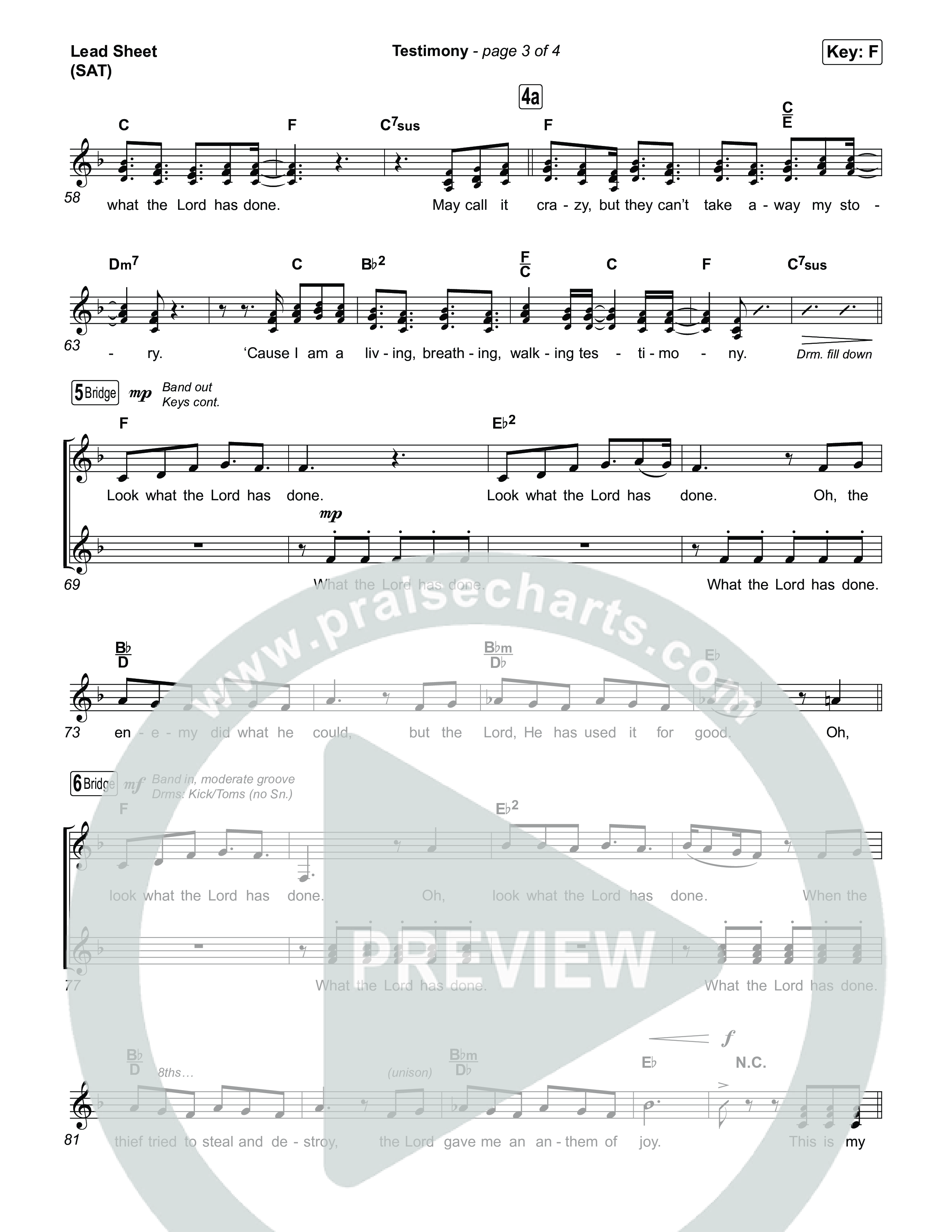 Testimony (Choral/SATB) Lead Sheet (SAT) (Travis Cottrell / Cheryl Stark / Arr. Mason Brown)