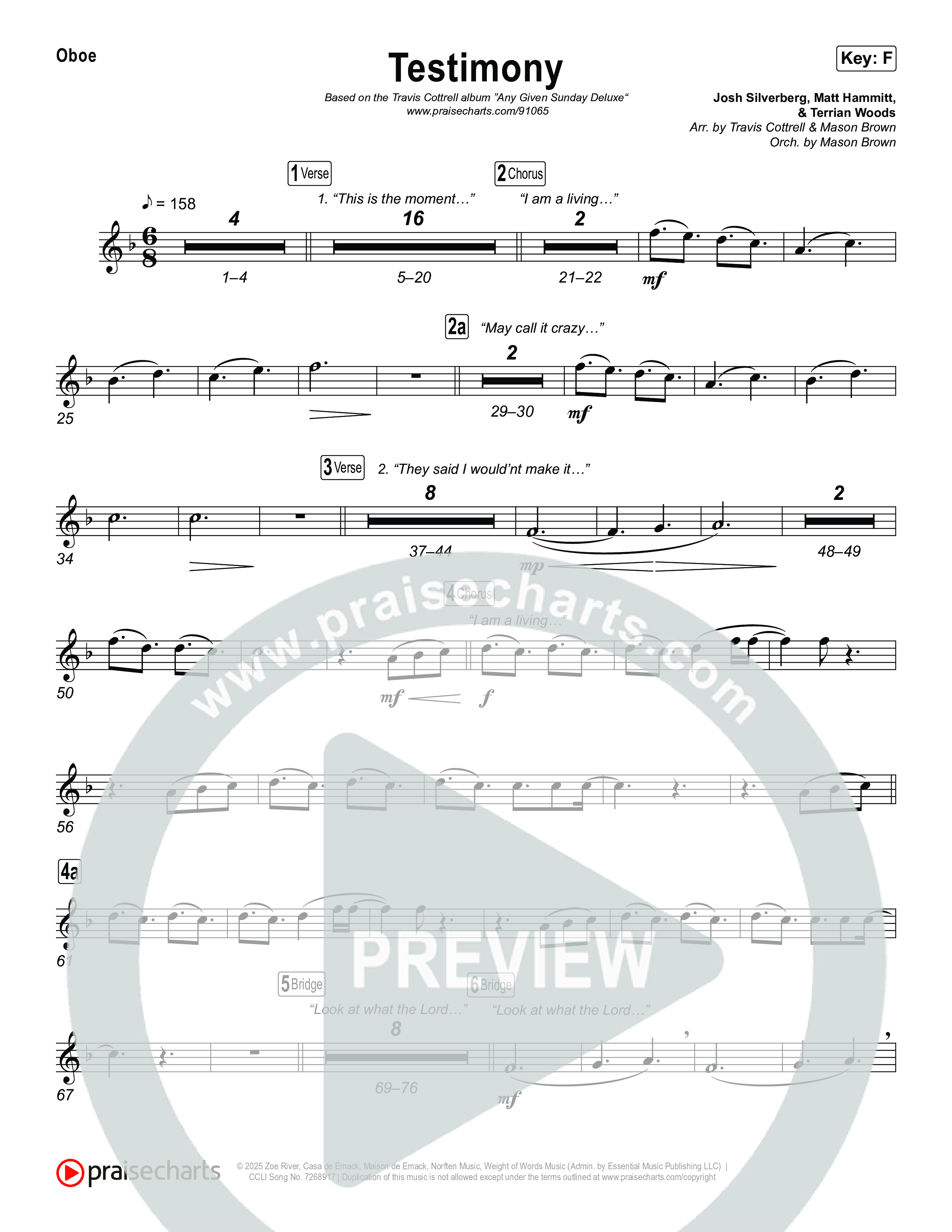 Testimony (Choral/SATB) Oboe (Travis Cottrell / Cheryl Stark / Arr. Mason Brown)