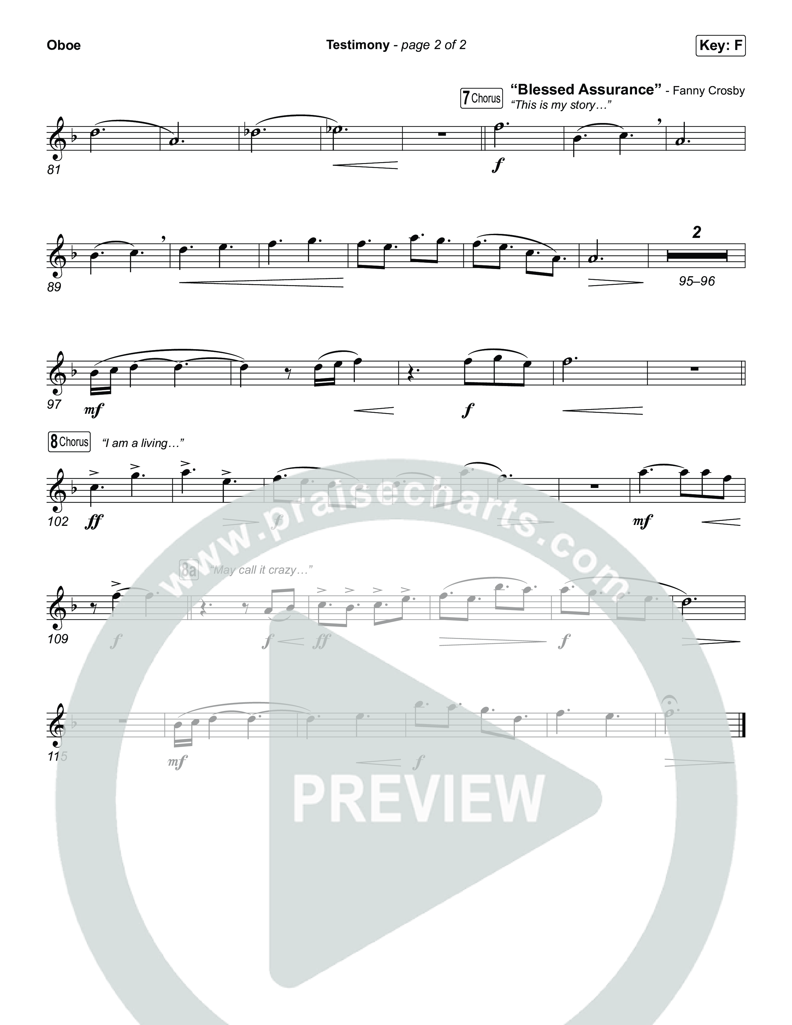 Testimony (Choral/SATB) Oboe (Travis Cottrell / Cheryl Stark / Arr. Mason Brown)