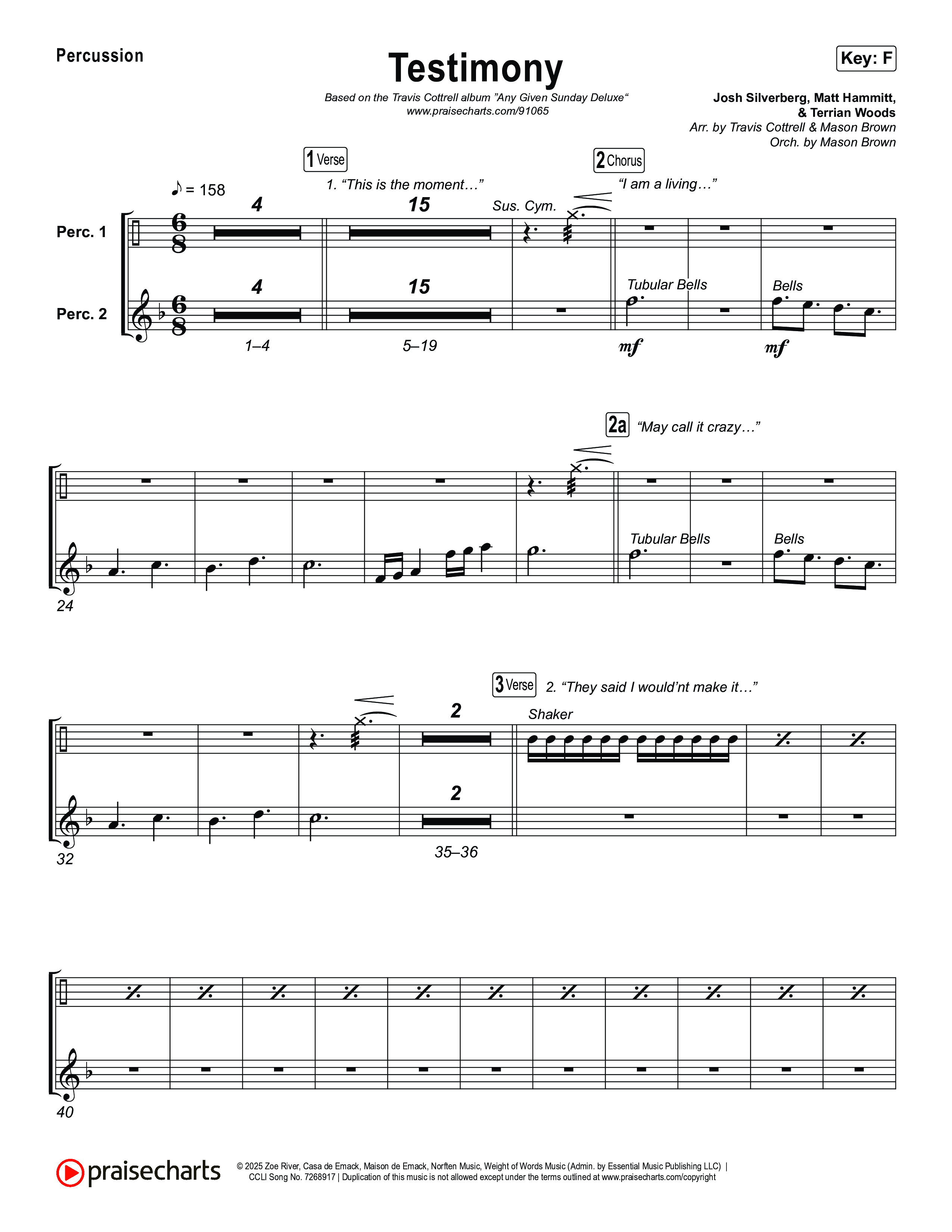 Testimony (Choral/SATB) Percussion (Travis Cottrell / Cheryl Stark / Arr. Mason Brown)