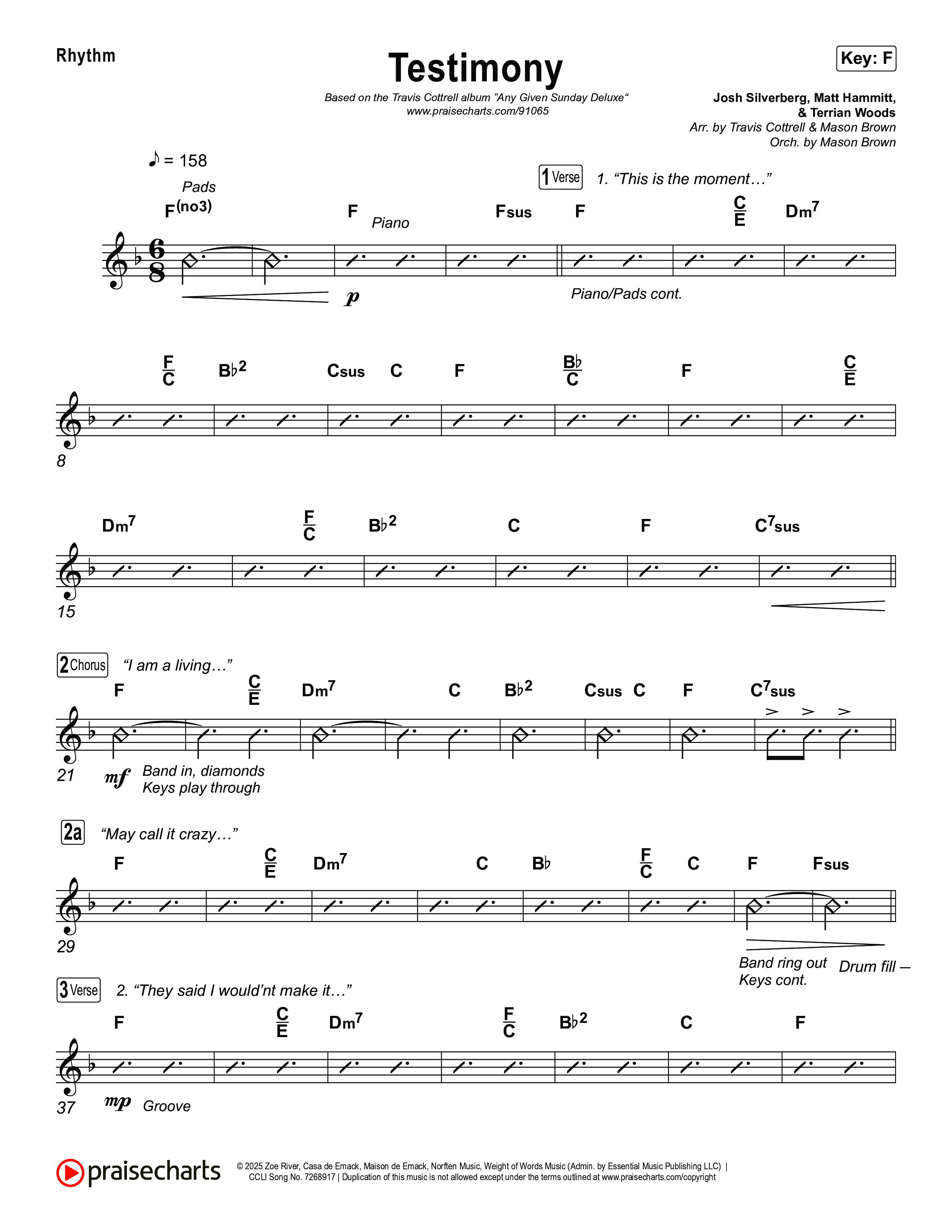 Testimony (Choral/SATB) Rhythm Chart (Travis Cottrell / Cheryl Stark / Arr. Mason Brown)