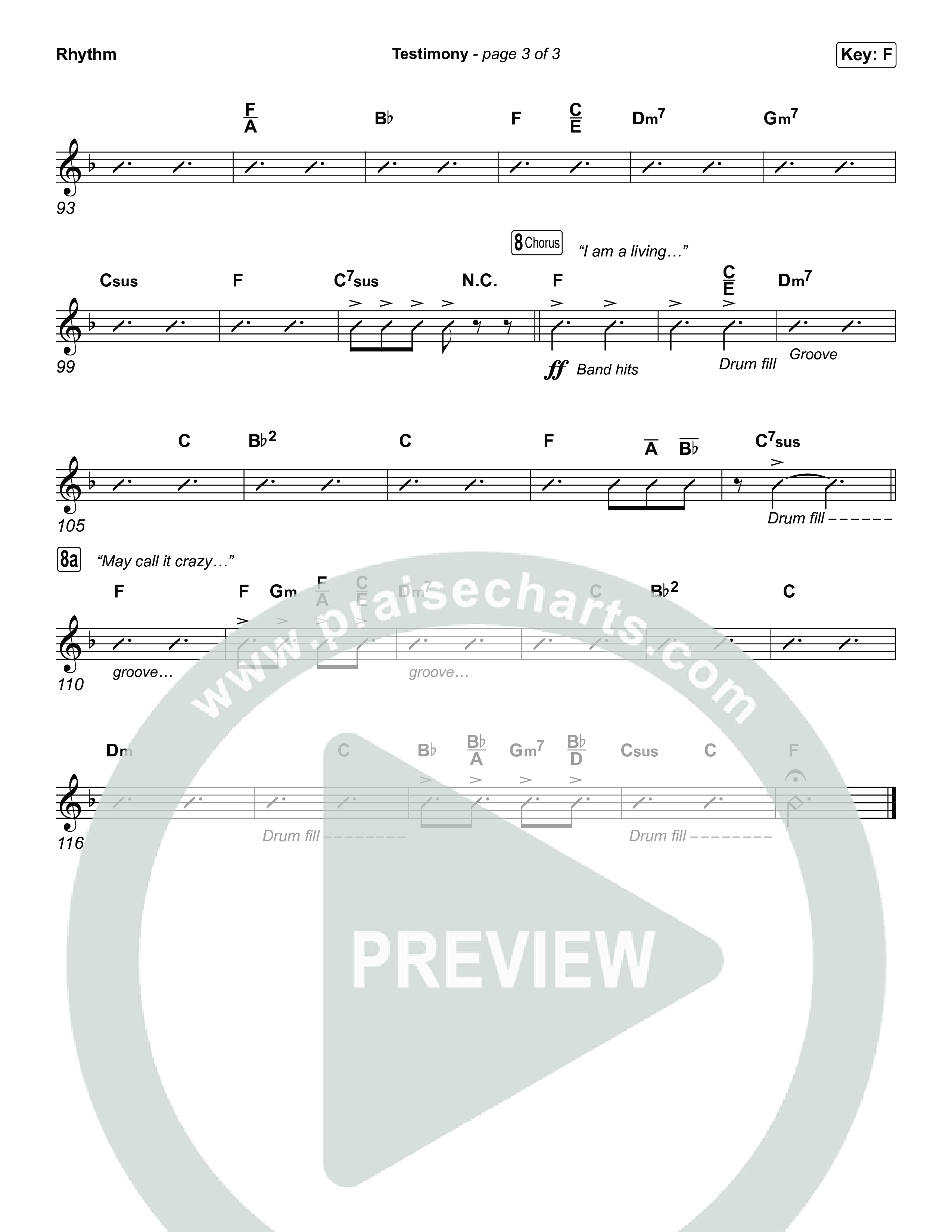 Testimony (Choral/SATB) Rhythm Chart (Travis Cottrell / Cheryl Stark / Arr. Mason Brown)