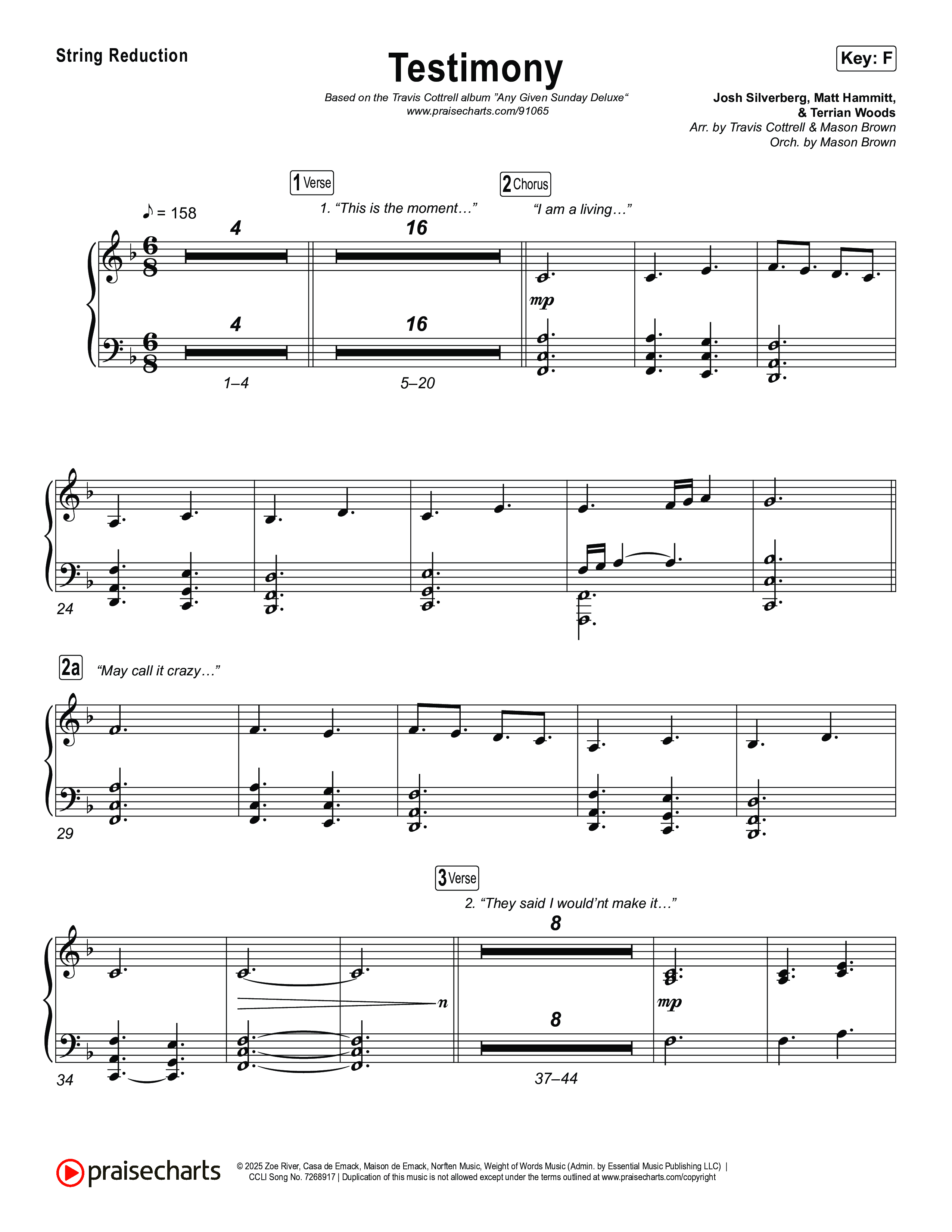 Testimony (Choral/SATB) String Reduction (Travis Cottrell / Cheryl Stark / Arr. Mason Brown)