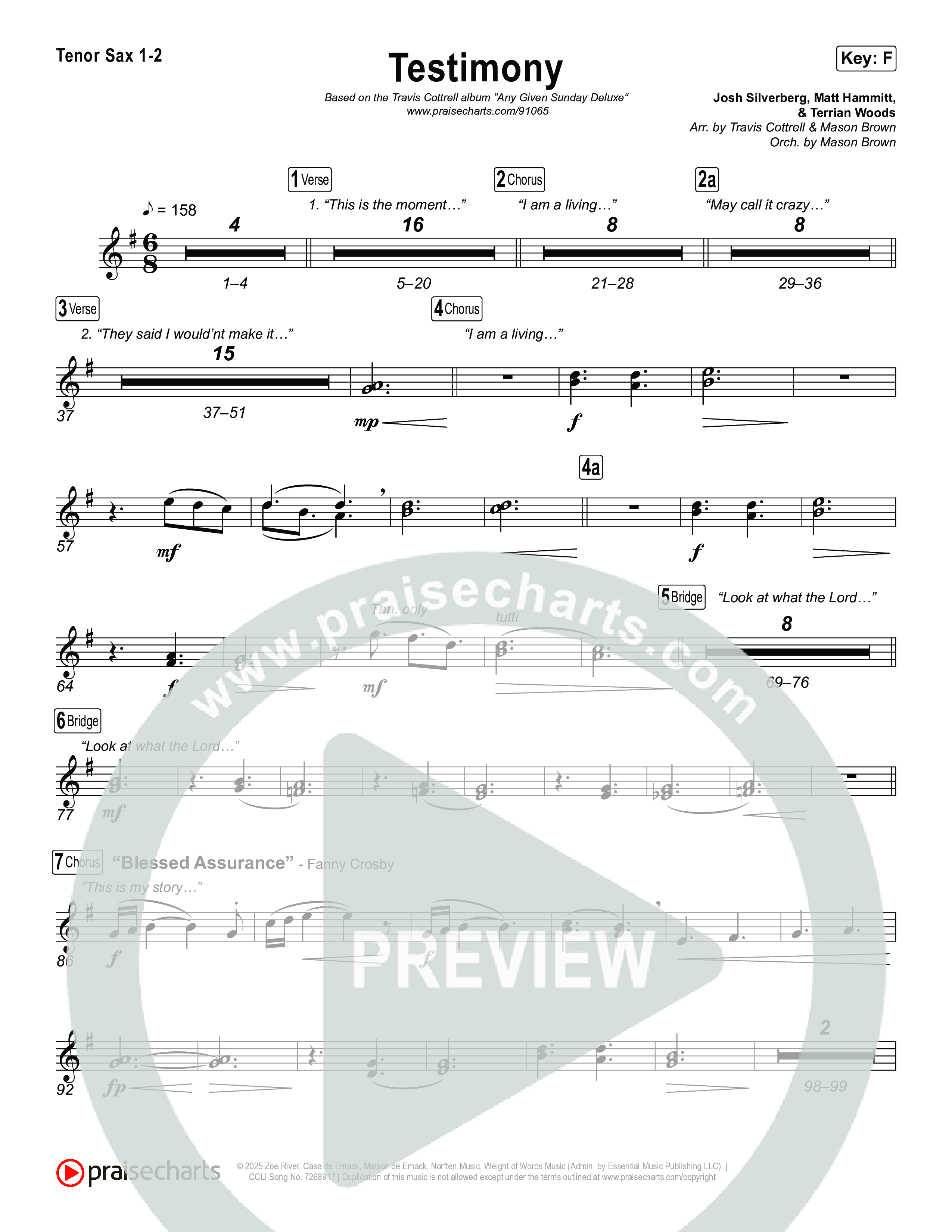 Testimony (Choral/SATB) Sax Pack (Travis Cottrell / Cheryl Stark / Arr. Mason Brown)