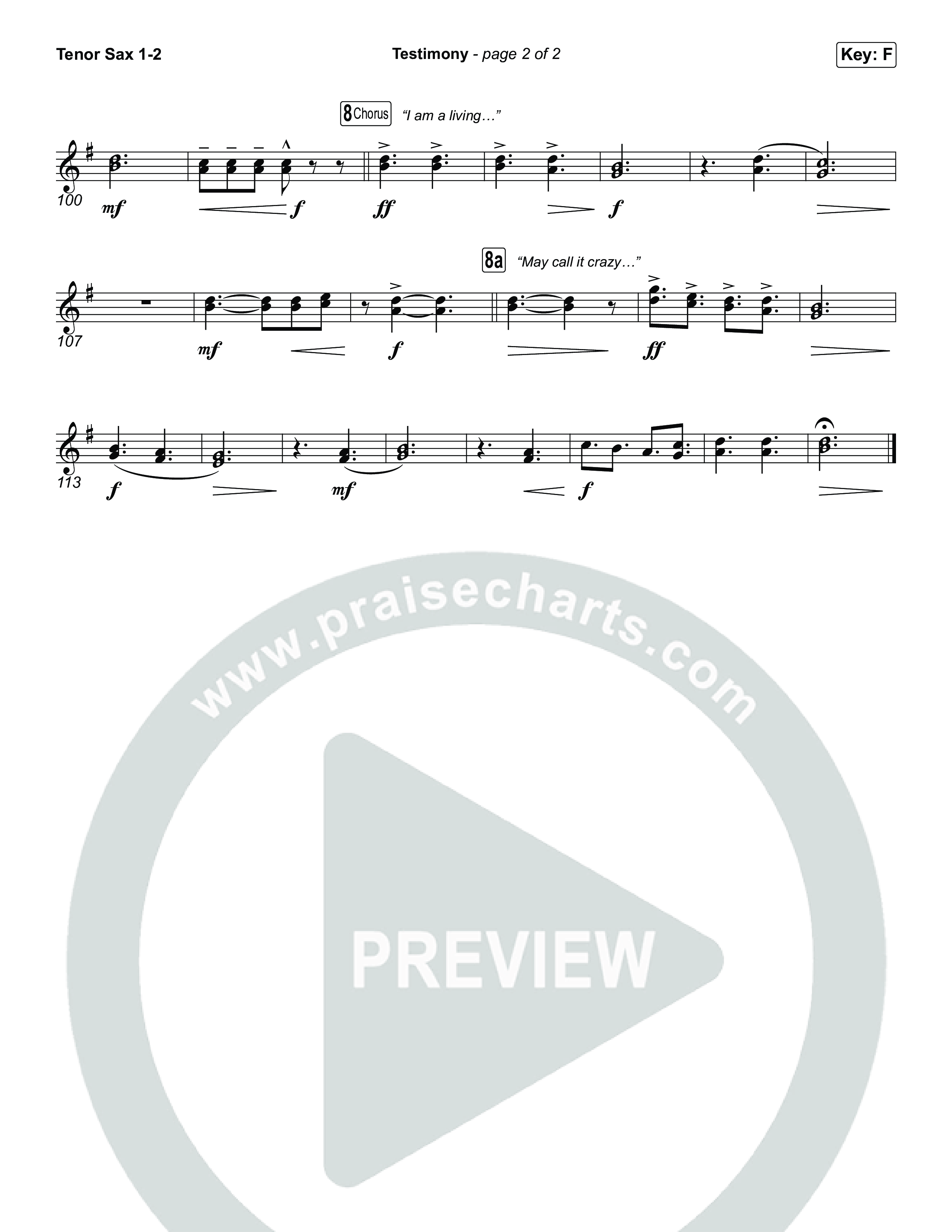 Testimony (Choral/SATB) Tenor Sax 1,2 (Travis Cottrell / Cheryl Stark / Arr. Mason Brown)