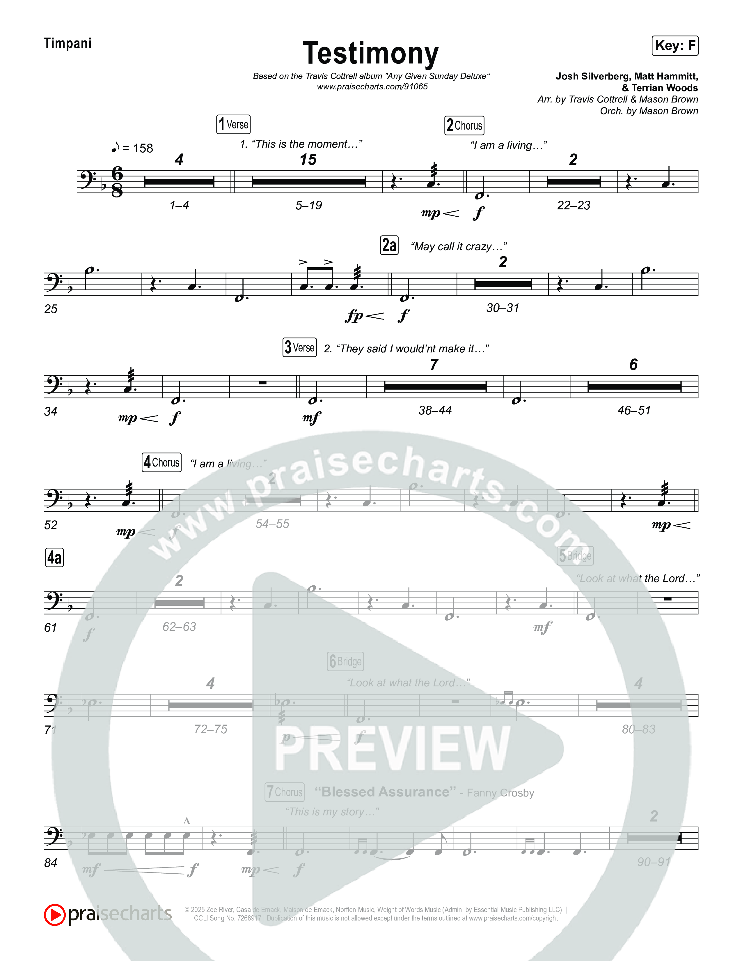 Testimony (Choral/SATB) Timpani (Travis Cottrell / Cheryl Stark / Arr. Mason Brown)