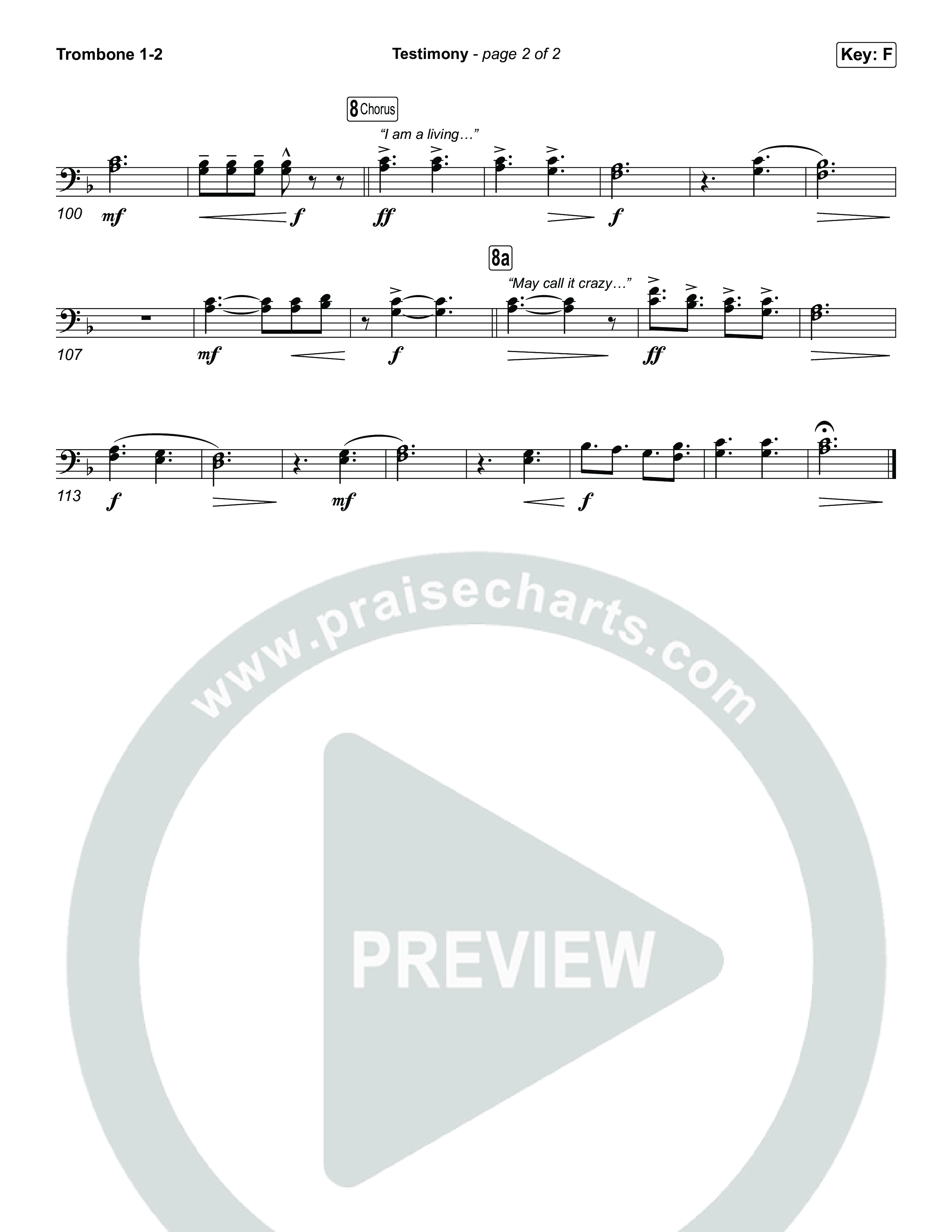 Testimony (Choral/SATB) Trombone 1,2 (Travis Cottrell / Cheryl Stark / Arr. Mason Brown)