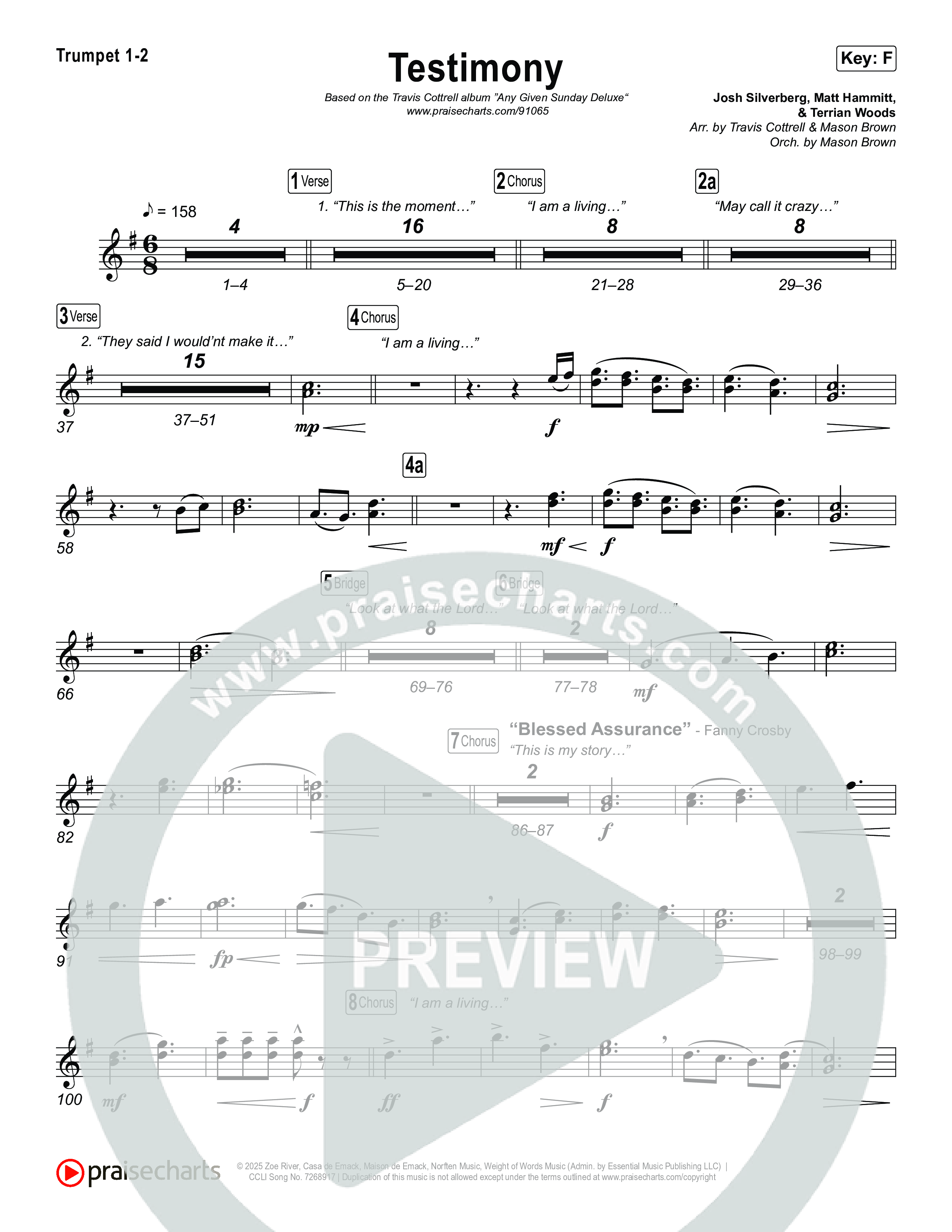 Testimony (Choral/SATB) Brass Pack (Travis Cottrell / Cheryl Stark / Arr. Mason Brown)