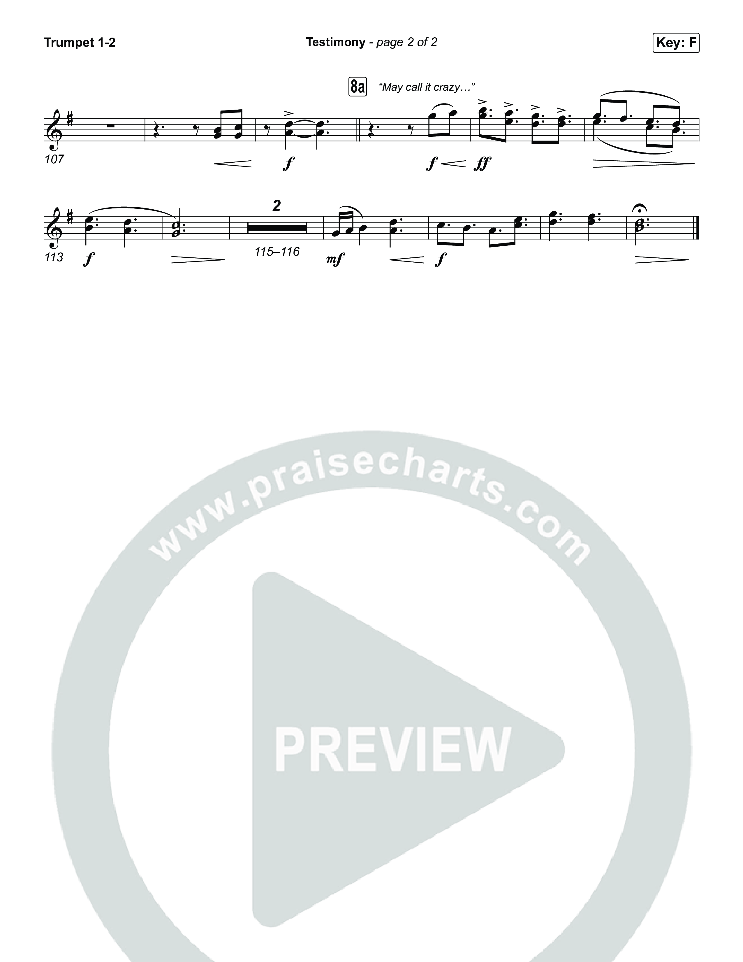 Testimony (Choral/SATB) Trumpet 1,2 (Travis Cottrell / Cheryl Stark / Arr. Mason Brown)
