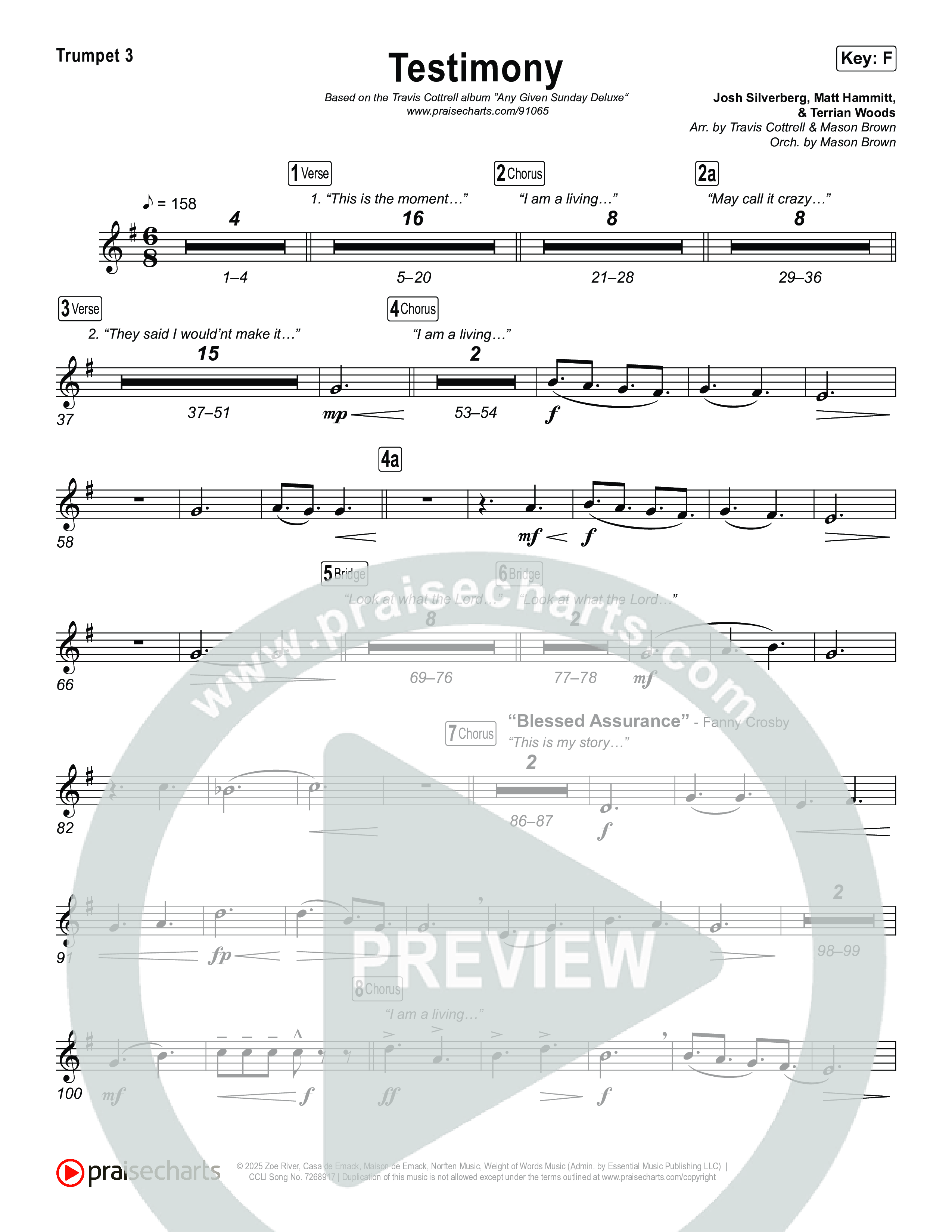 Testimony (Choral/SATB) Trumpet 1,2 (Travis Cottrell / Cheryl Stark / Arr. Mason Brown)