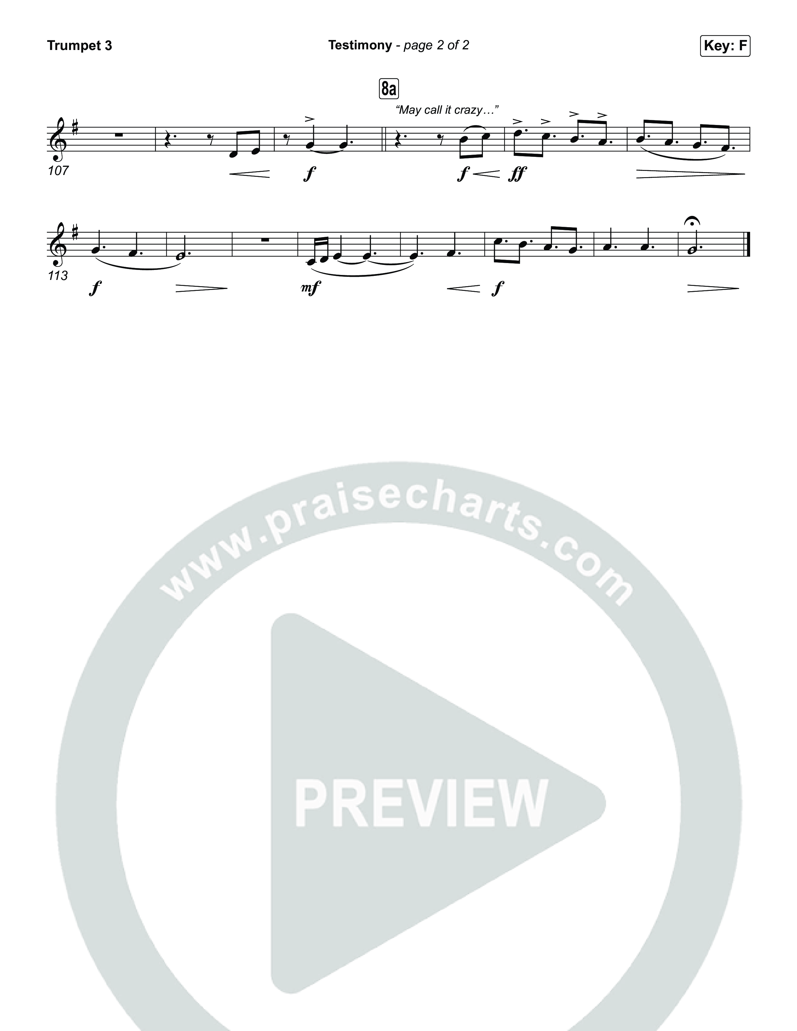 Testimony (Choral/SATB) Trumpet 3 (Travis Cottrell / Cheryl Stark / Arr. Mason Brown)