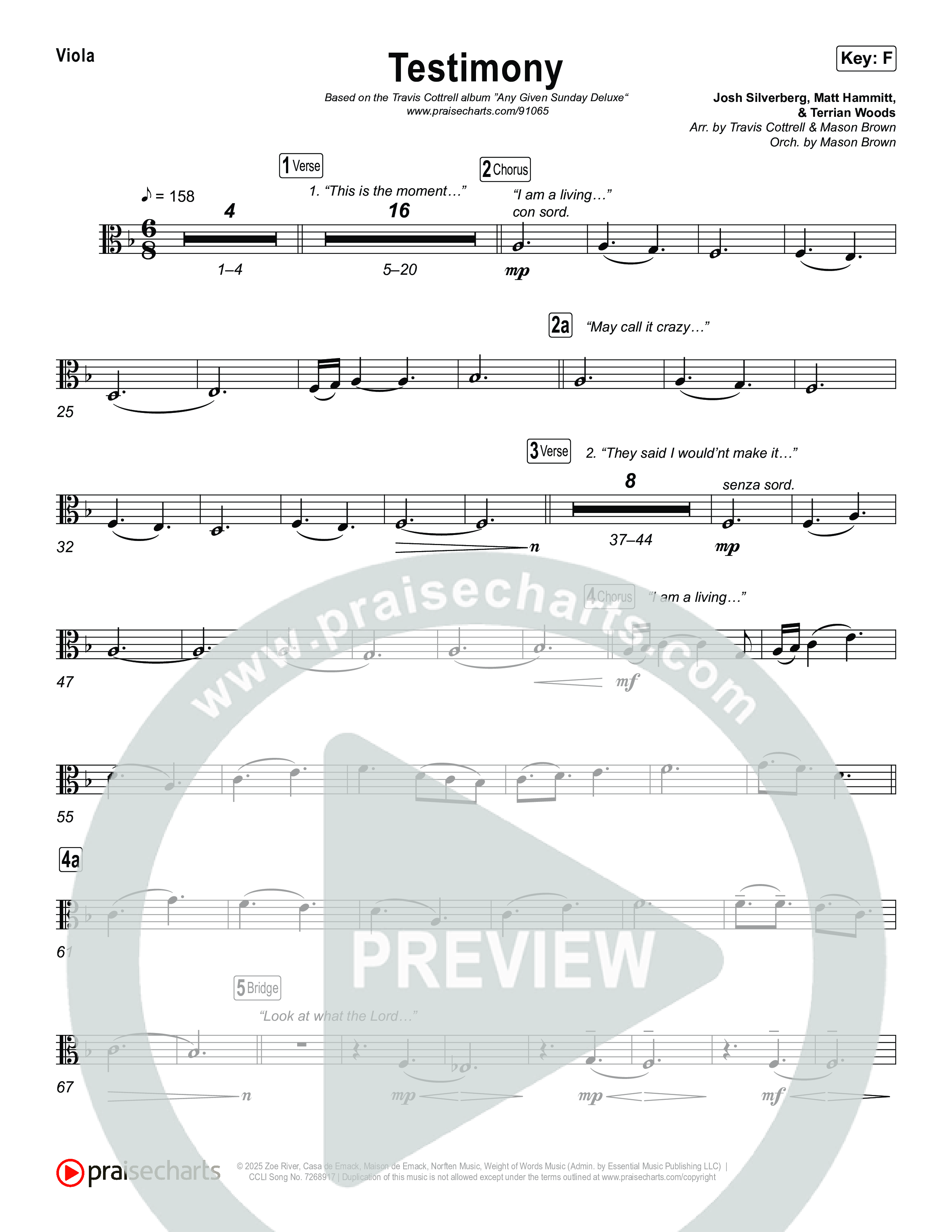Testimony (Choral/SATB) String Pack (Travis Cottrell / Cheryl Stark / Arr. Mason Brown)