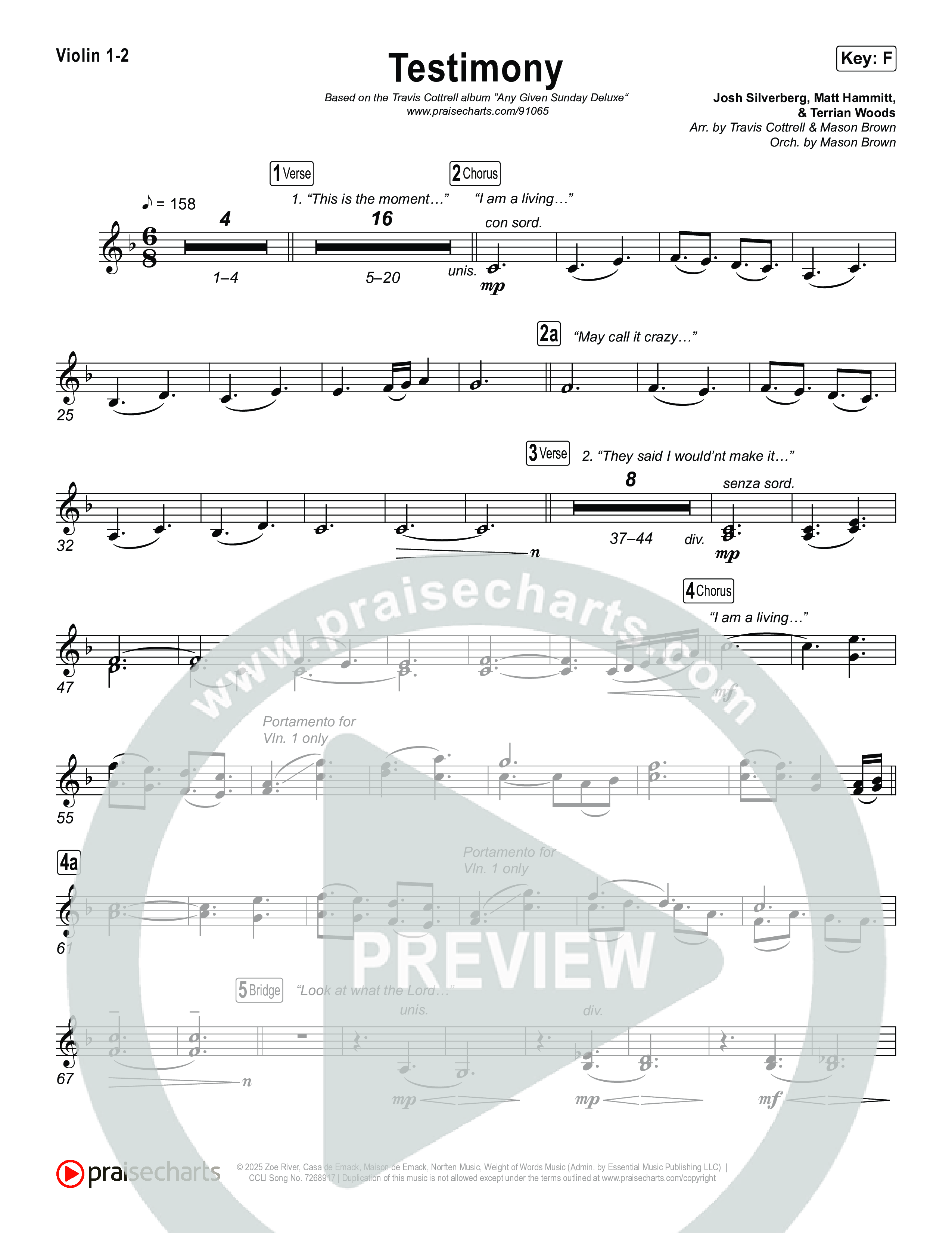 Testimony (Choral/SATB) String Pack (Travis Cottrell / Cheryl Stark / Arr. Mason Brown)