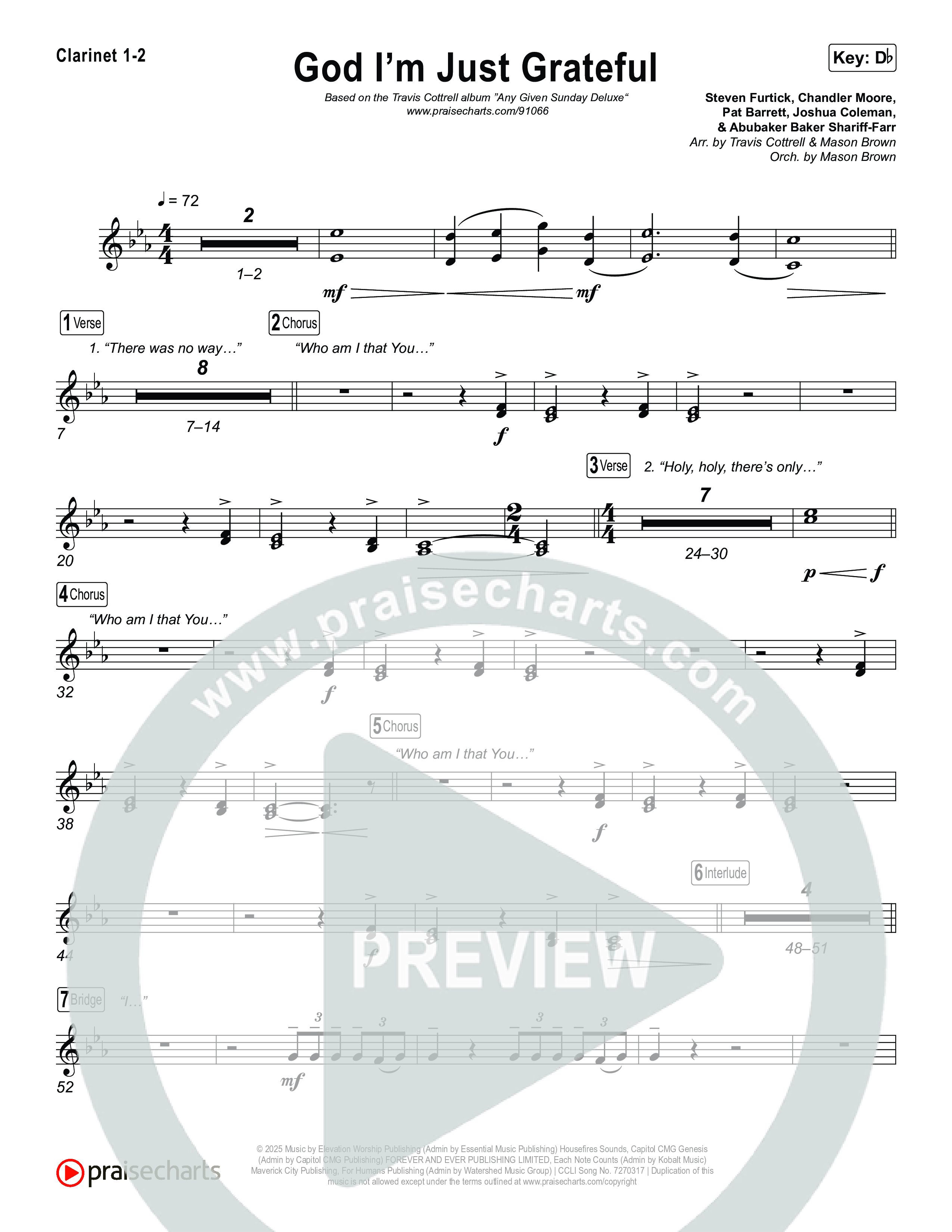God I'm Just Grateful (Choral/SATB) Clarinet 1/2 (Travis Cottrell / Arr. Mason Brown)