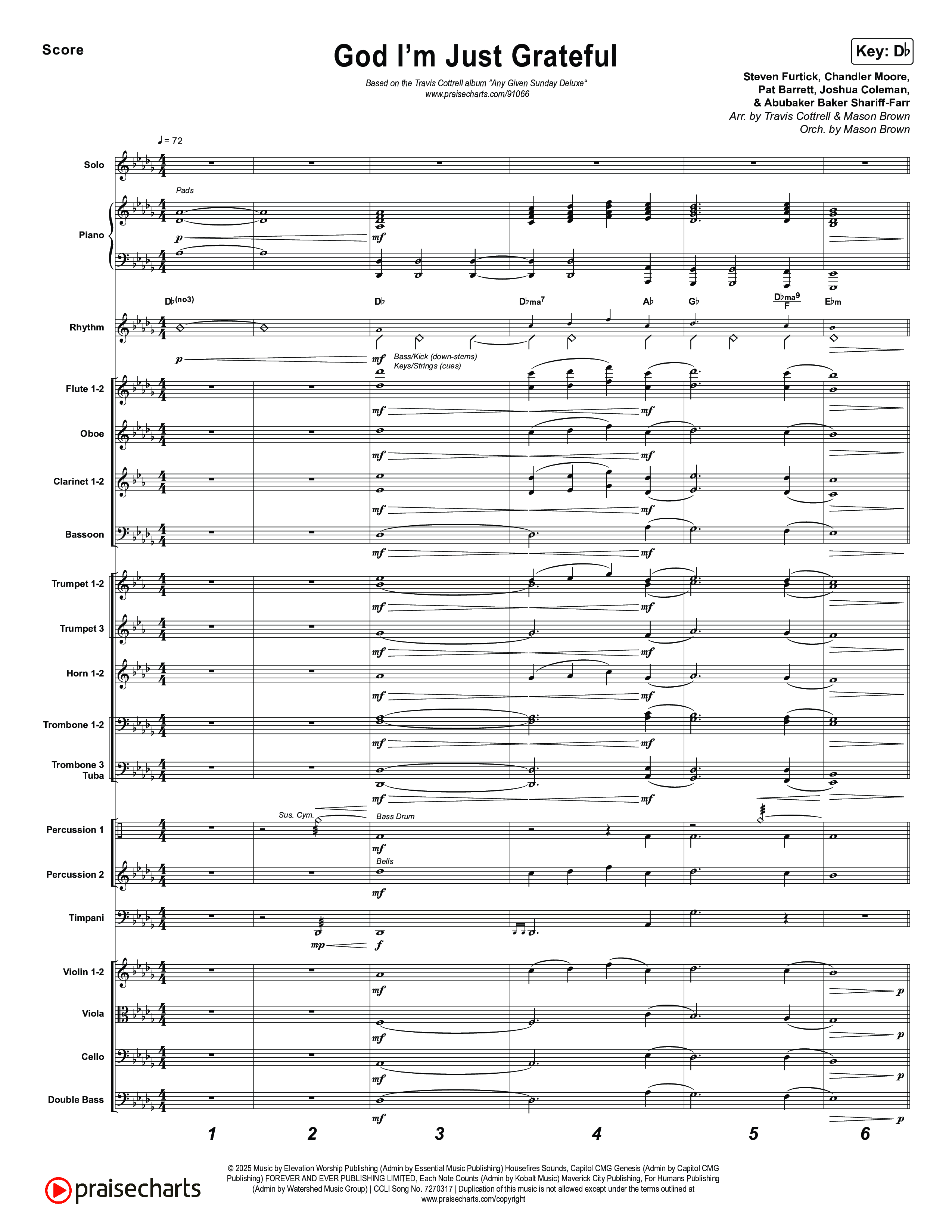 God I'm Just Grateful (Choral/SATB) Conductor's Score (Travis Cottrell / Arr. Mason Brown)