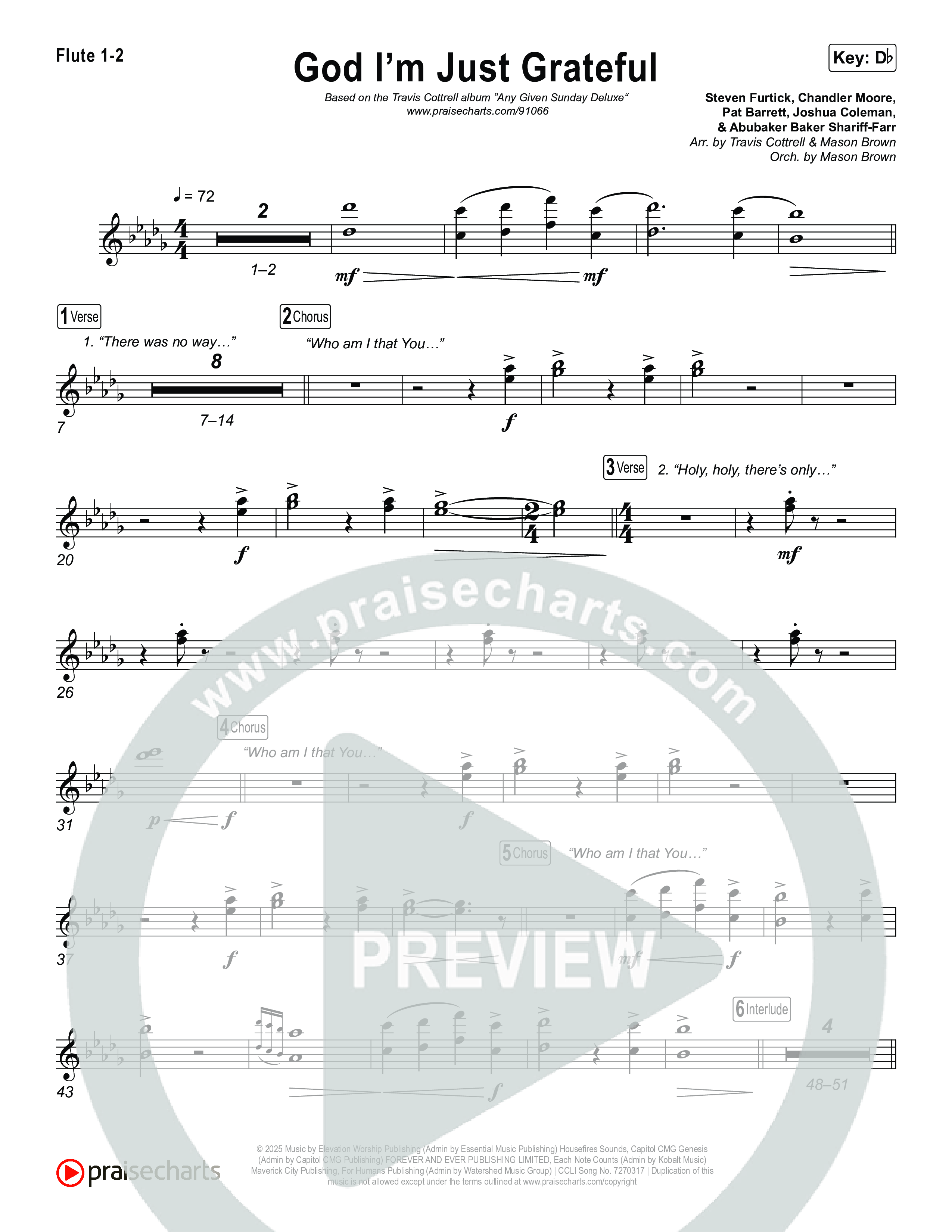God I'm Just Grateful (Choral/SATB) Flute 1,2 (Travis Cottrell / Arr. Mason Brown)