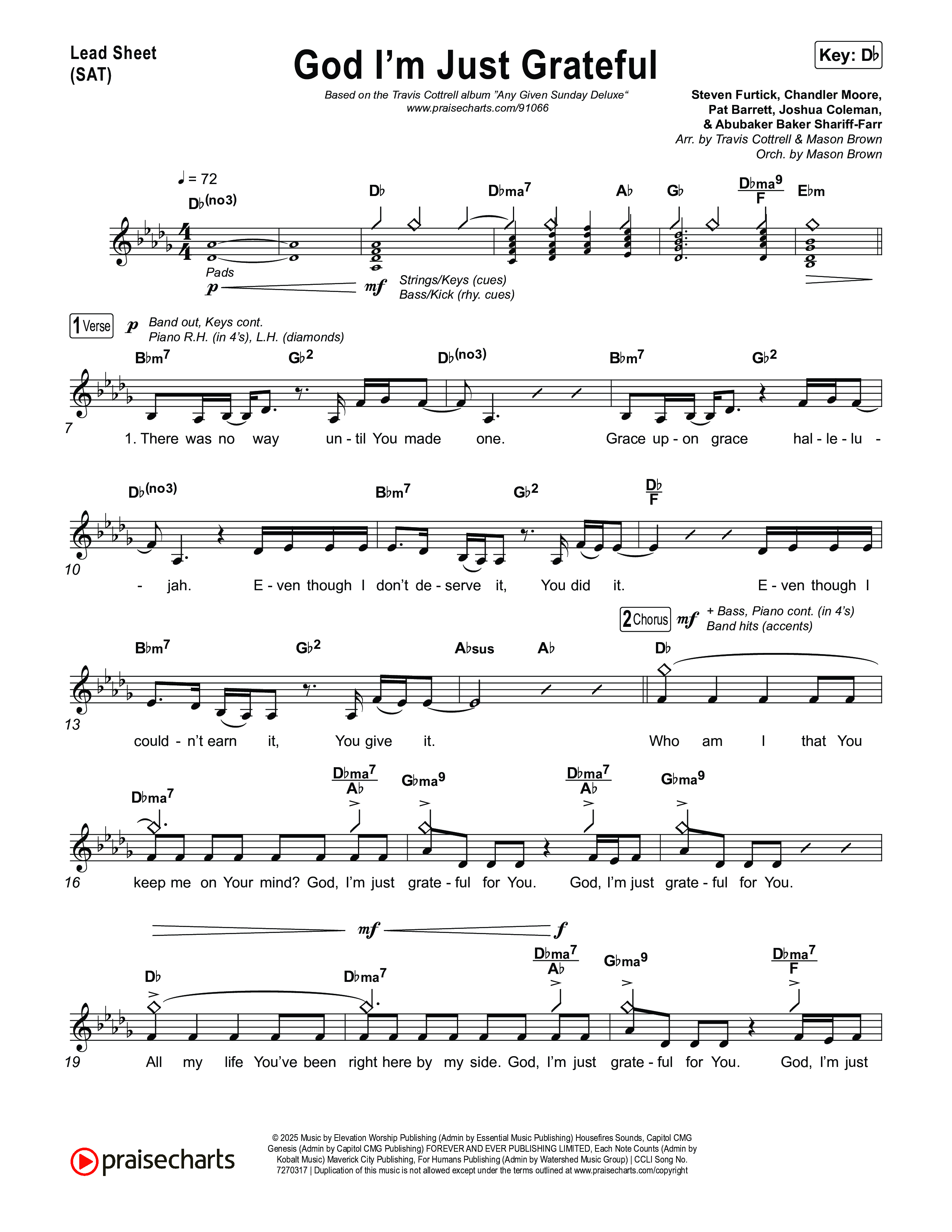 God I'm Just Grateful (Choral/SATB) Lead Sheet (SAT) (Travis Cottrell / Arr. Mason Brown)