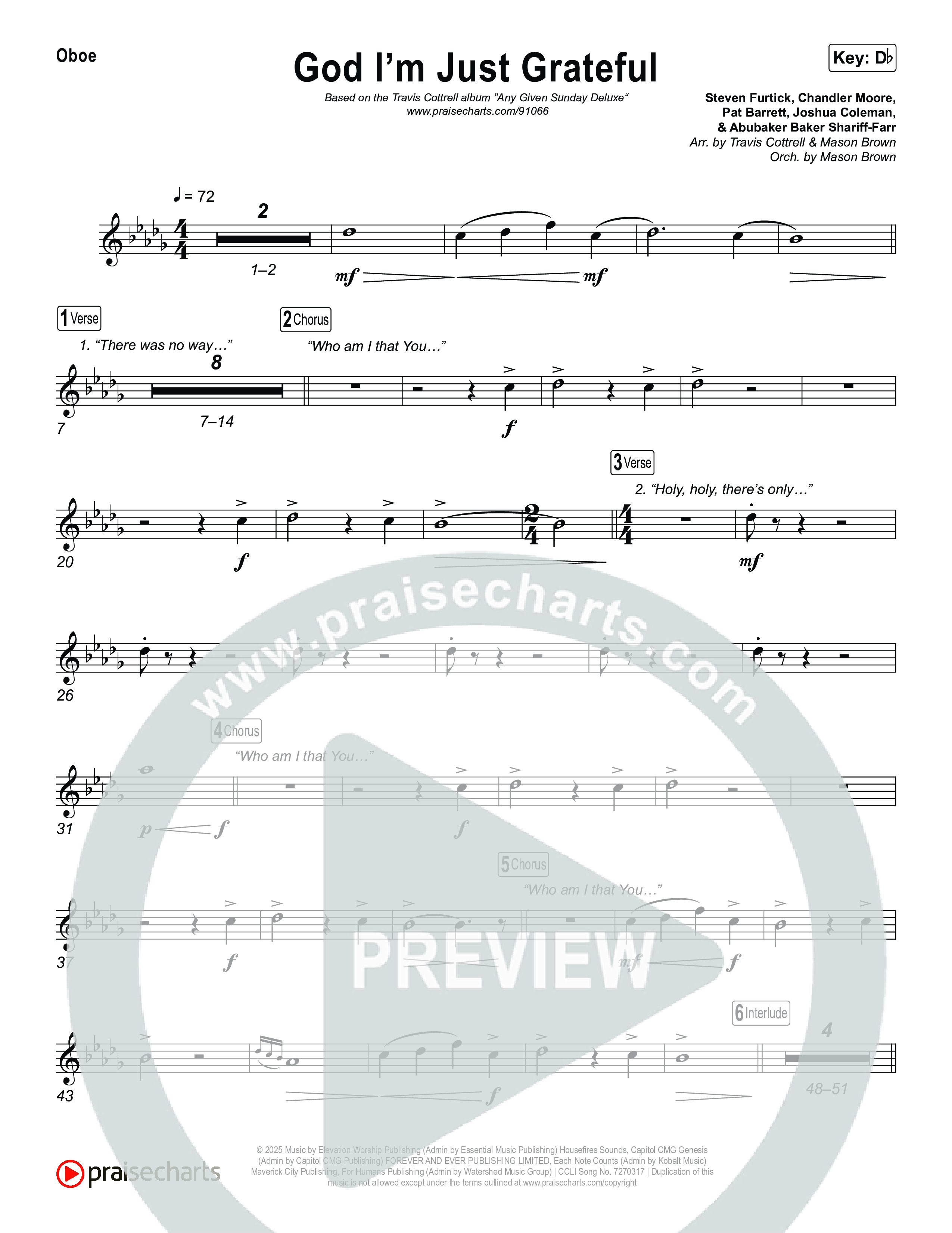 God I'm Just Grateful (Choral/SATB) Oboe (Travis Cottrell / Arr. Mason Brown)