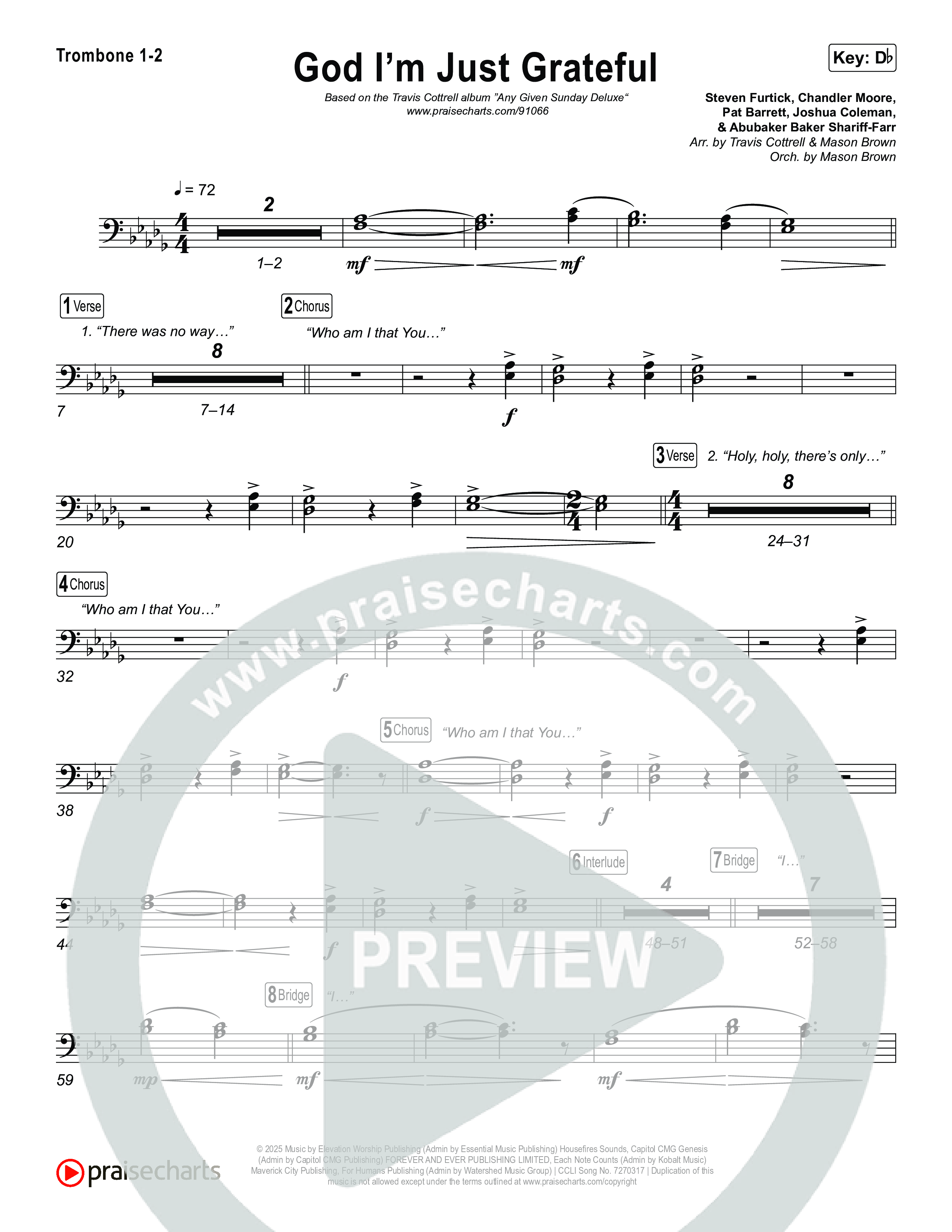 God I'm Just Grateful (Choral/SATB) Trombone 1,2 (Travis Cottrell / Arr. Mason Brown)
