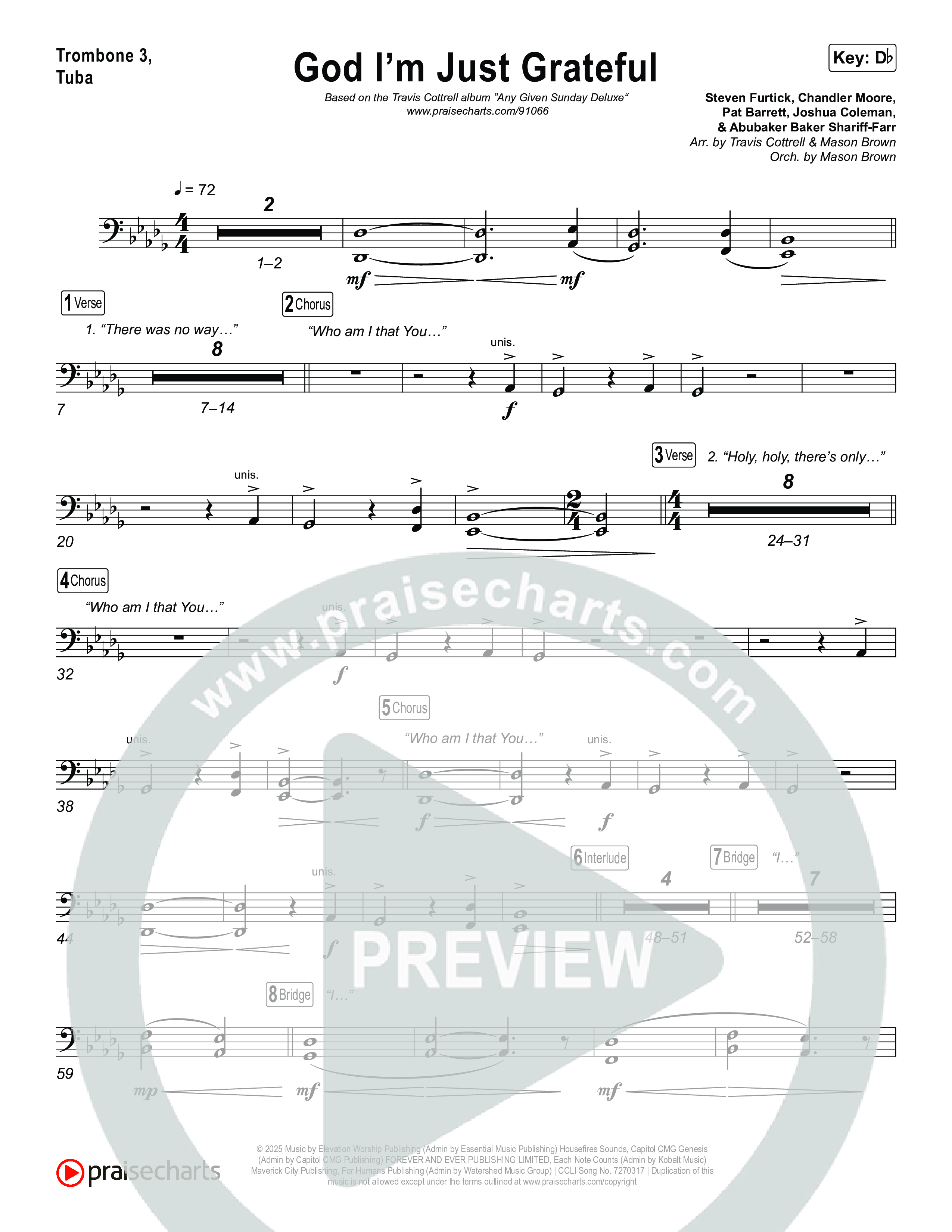 God I'm Just Grateful (Choral/SATB) Trombone 1,2 (Travis Cottrell / Arr. Mason Brown)