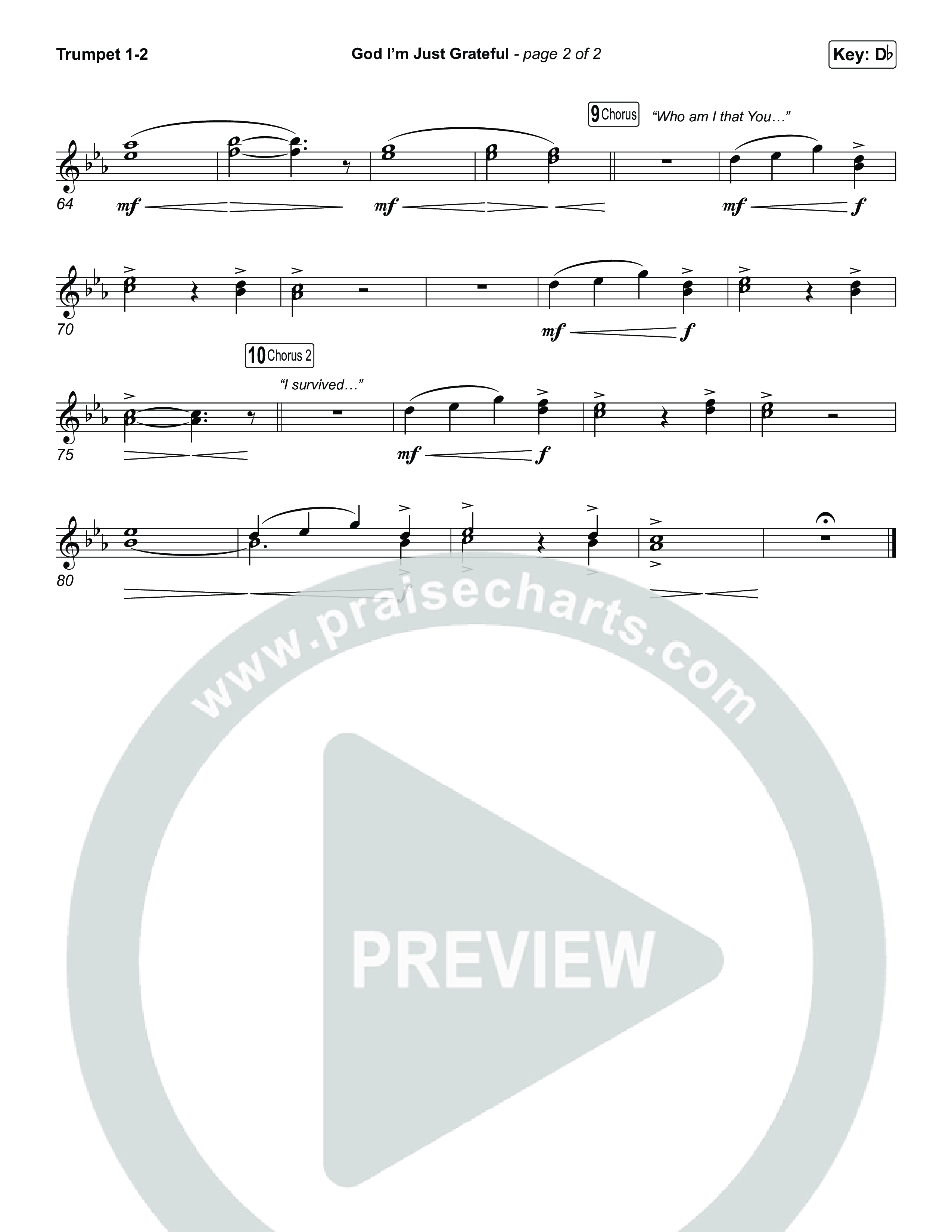 God I'm Just Grateful (Choral/SATB) Trumpet 1,2 (Travis Cottrell / Arr. Mason Brown)
