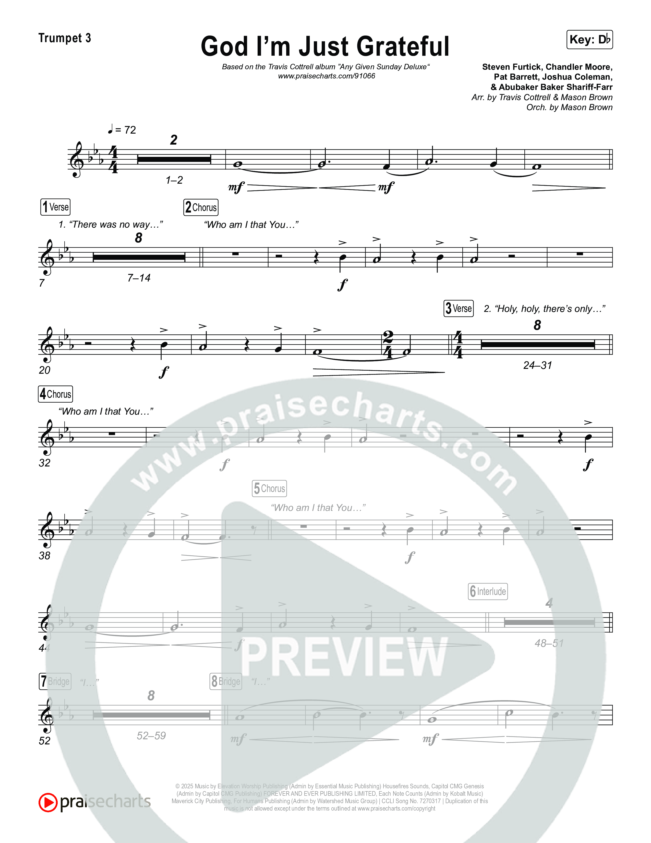 God I'm Just Grateful (Choral/SATB) Trumpet 1,2 (Travis Cottrell / Arr. Mason Brown)