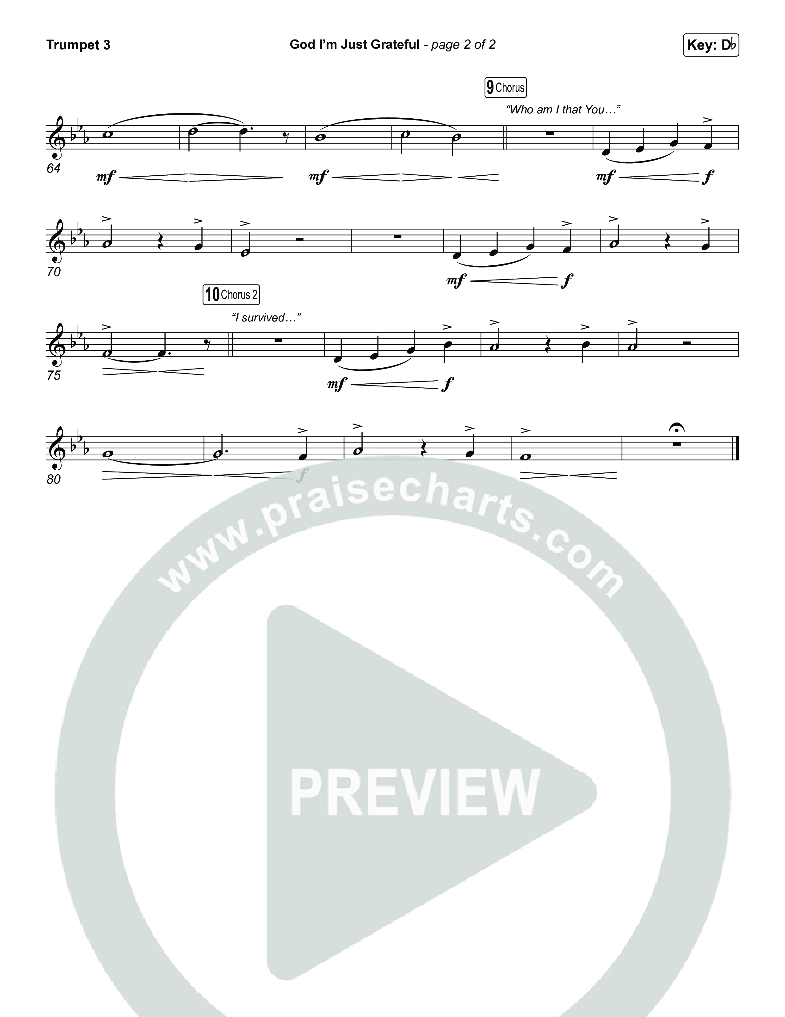 God I'm Just Grateful (Choral/SATB) Trumpet 3 (Travis Cottrell / Arr. Mason Brown)