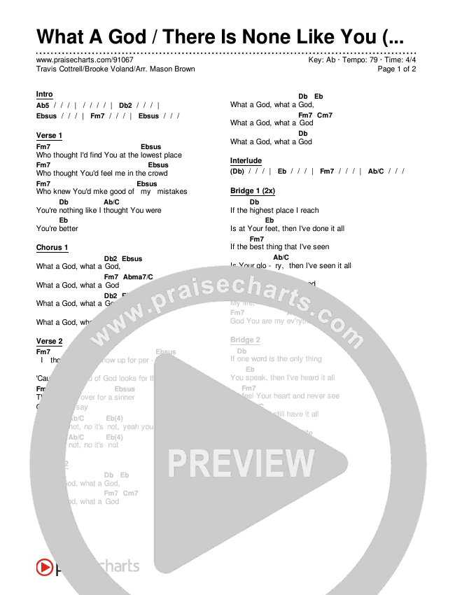 What A God / There Is None Like You (Choral/SATB) Chords & Lyrics (Travis Cottrell / Brooke Voland / Arr. Mason Brown)