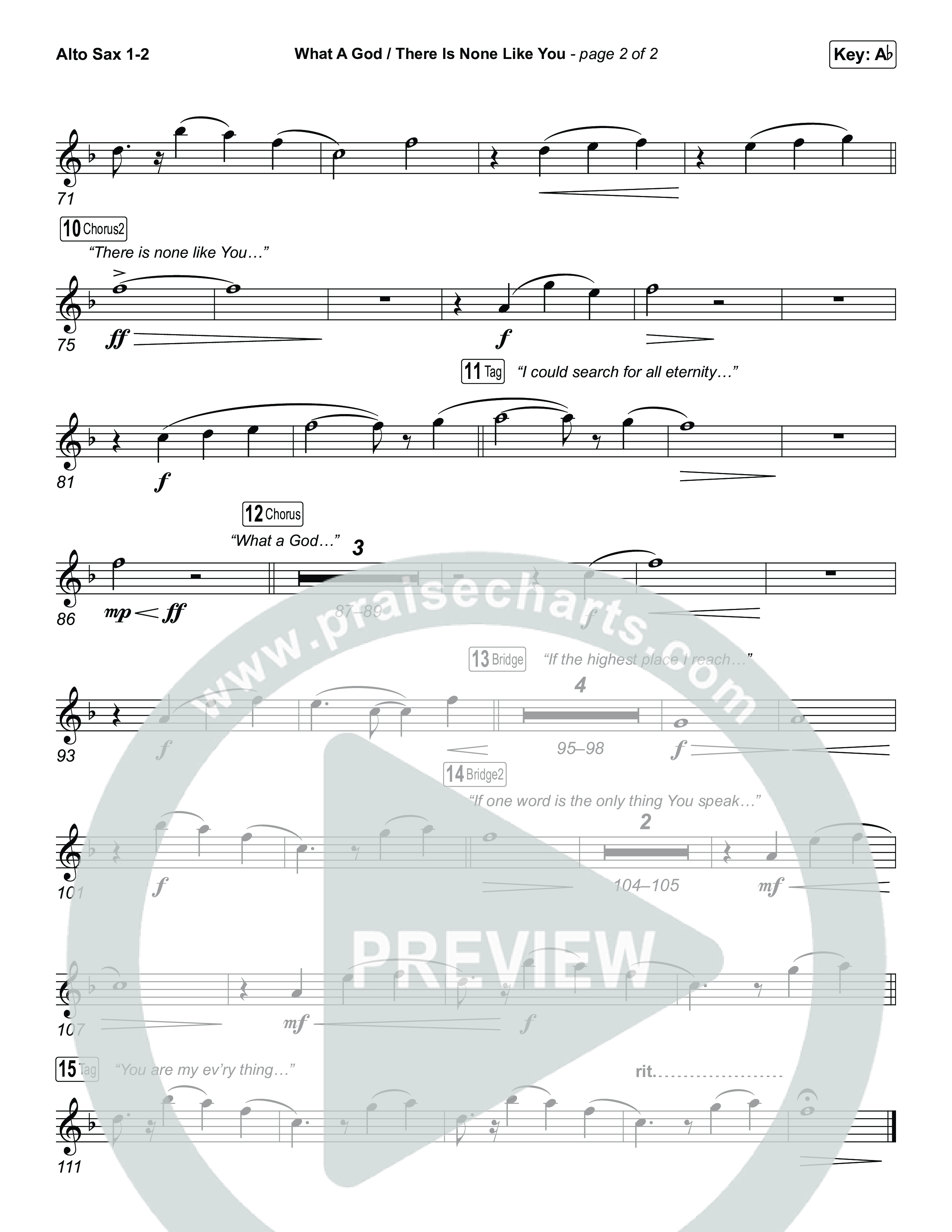 What A God / There Is None Like You (Choral/SATB) Alto Sax 1,2 (Travis Cottrell / Brooke Voland / Arr. Mason Brown)