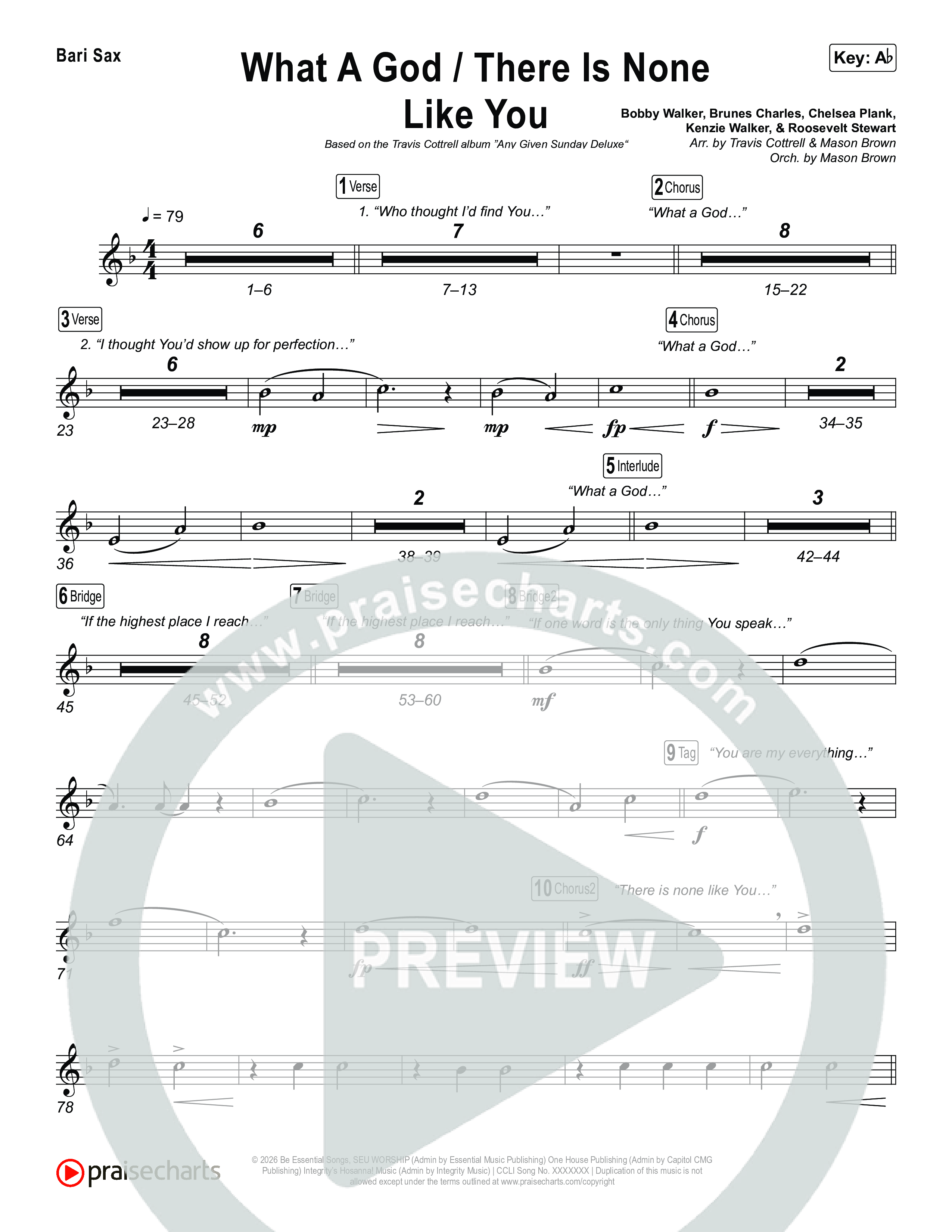 What A God / There Is None Like You (Choral/SATB) Bari Sax (Travis Cottrell / Brooke Voland / Arr. Mason Brown)