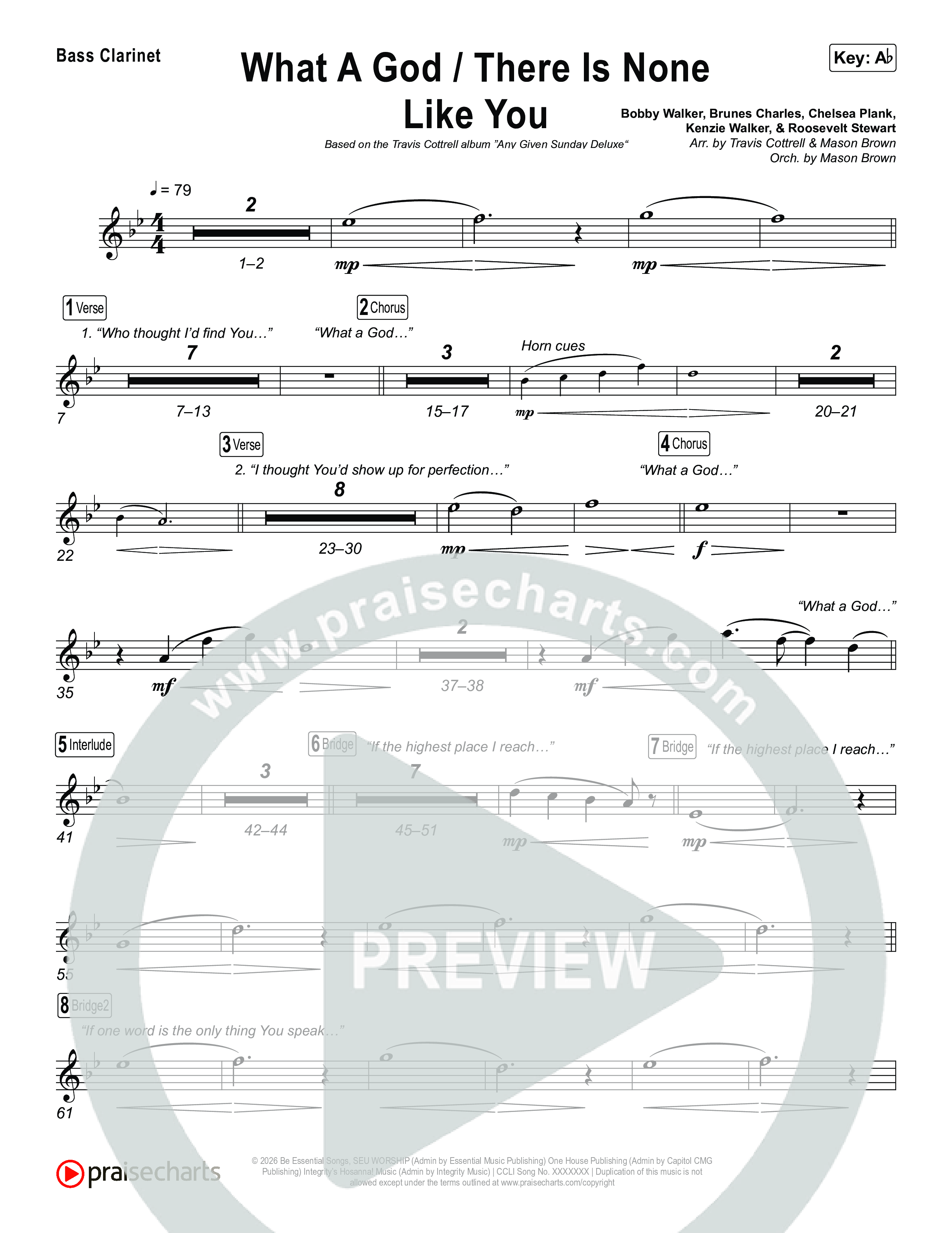 What A God / There Is None Like You (Choral/SATB) Bass Clarinet (Travis Cottrell / Brooke Voland / Arr. Mason Brown)