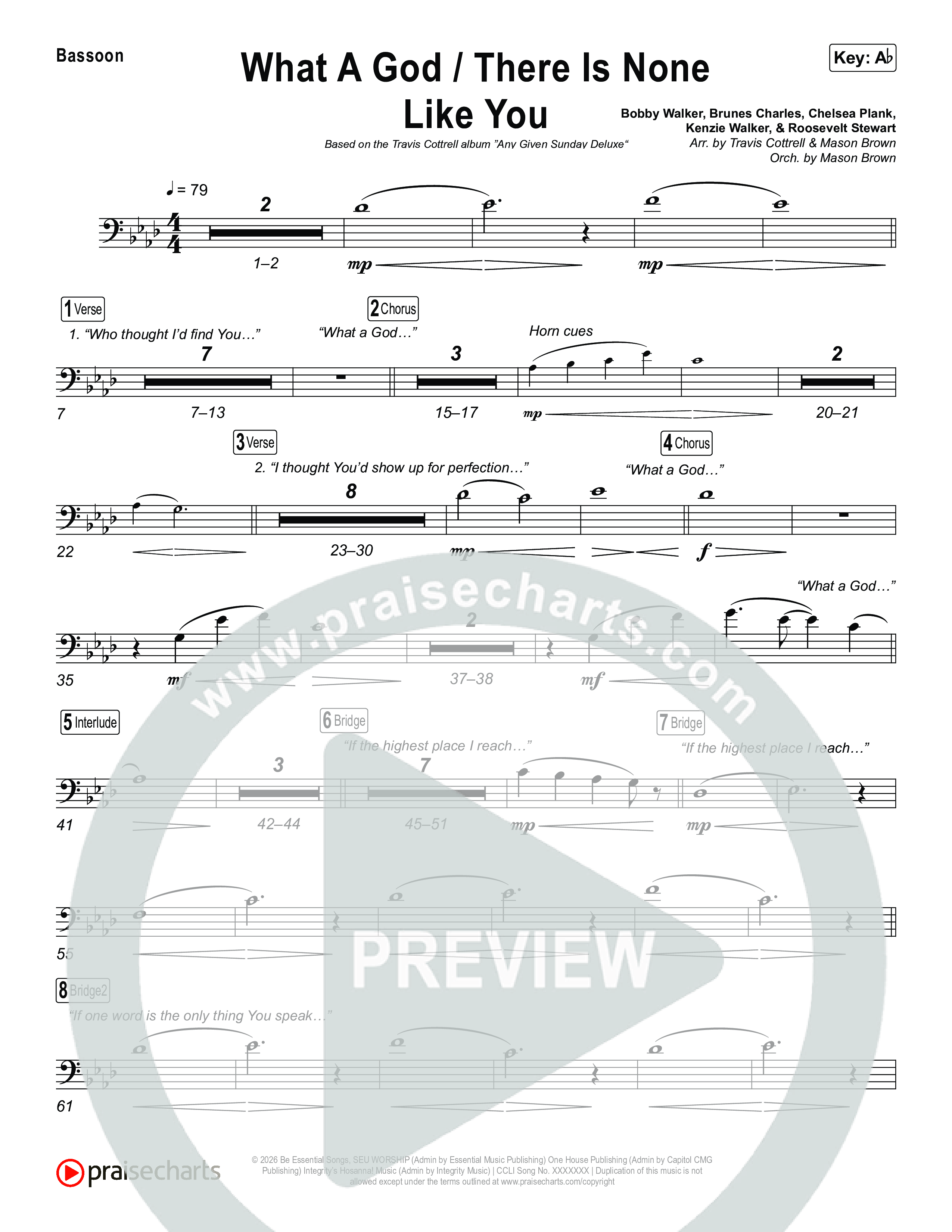 What A God / There Is None Like You (Choral/SATB) Bassoon (Travis Cottrell / Brooke Voland / Arr. Mason Brown)