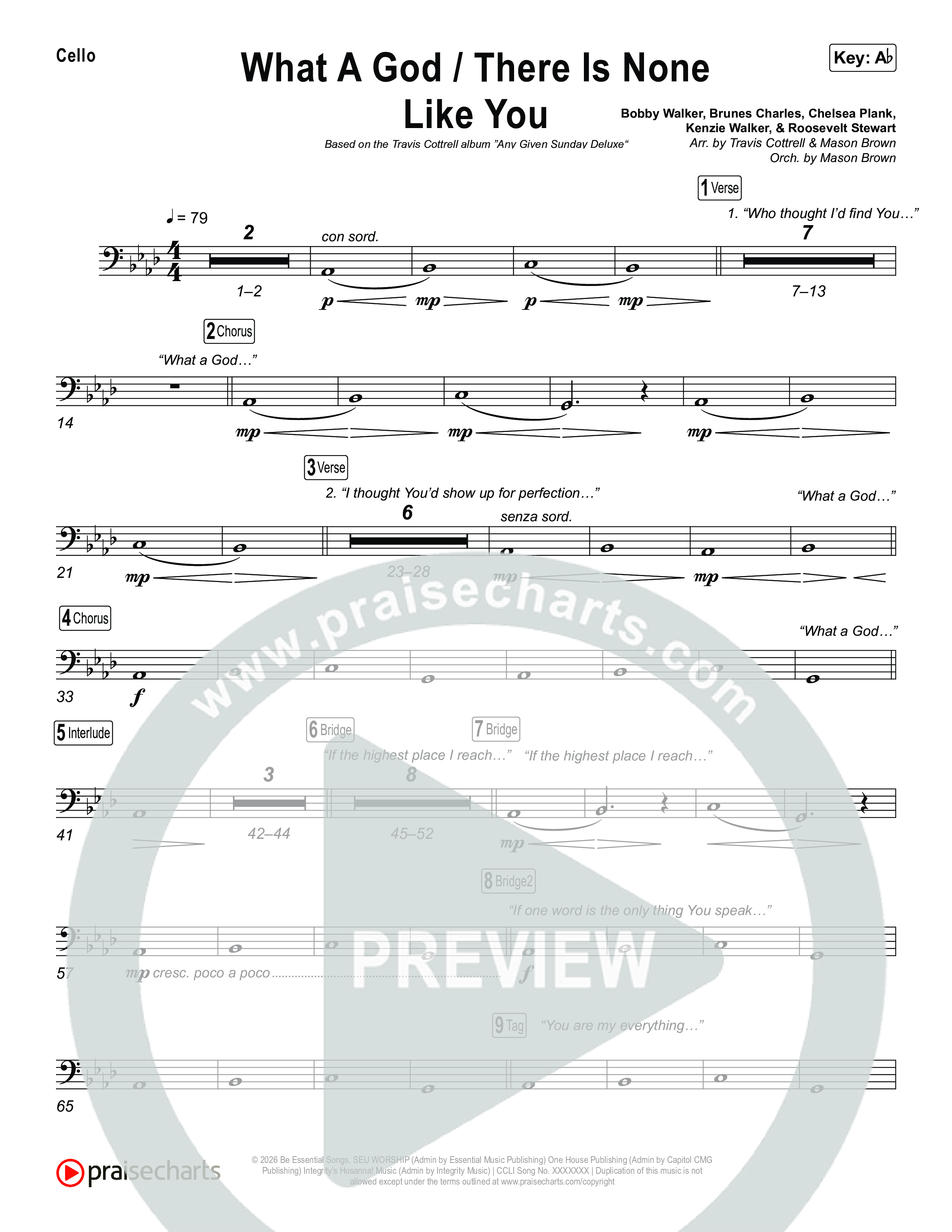 What A God / There Is None Like You (Choral/SATB) Cello (Travis Cottrell / Brooke Voland / Arr. Mason Brown)