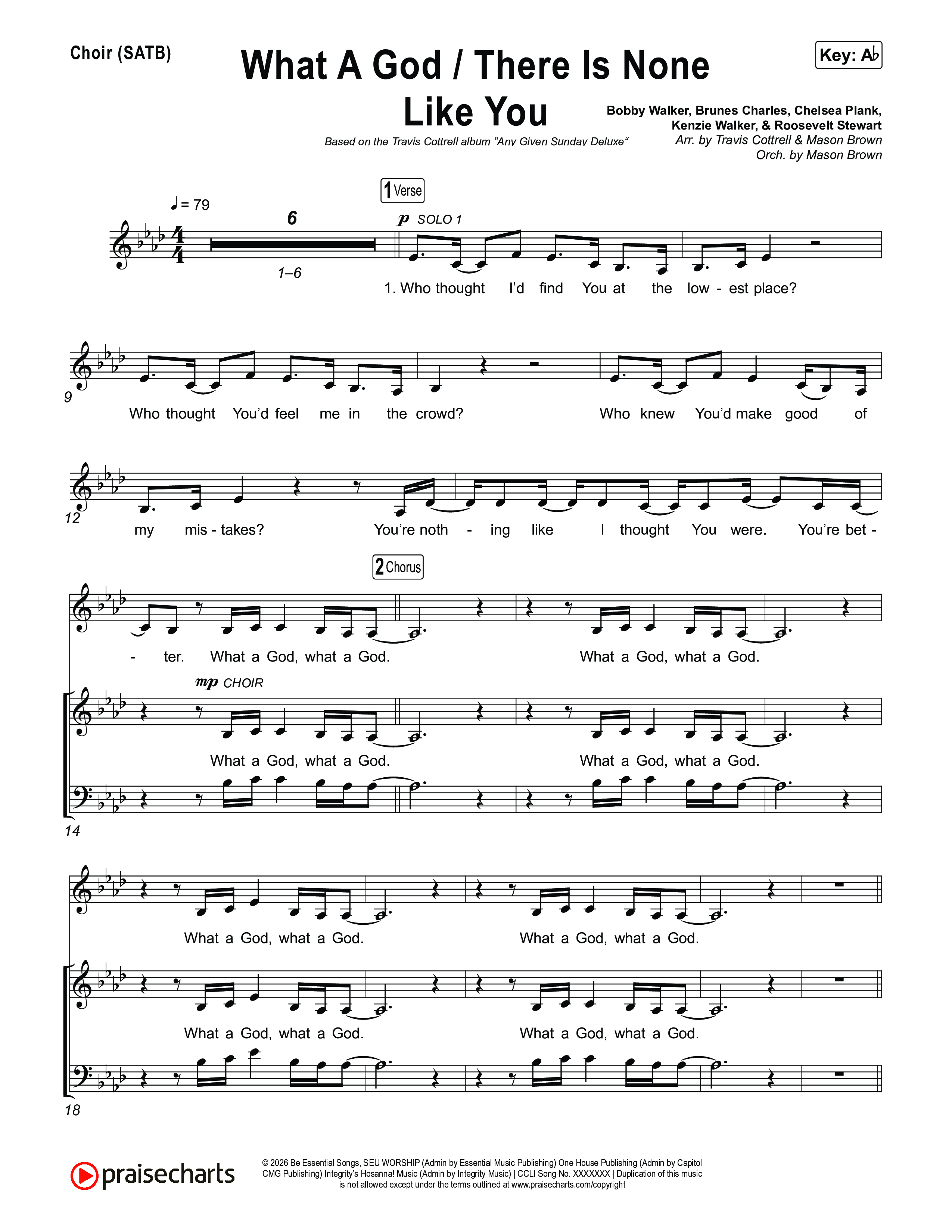 What A God / There Is None Like You (Choral/SATB) Choir Sheet (SATB) (Travis Cottrell / Brooke Voland / Arr. Mason Brown)
