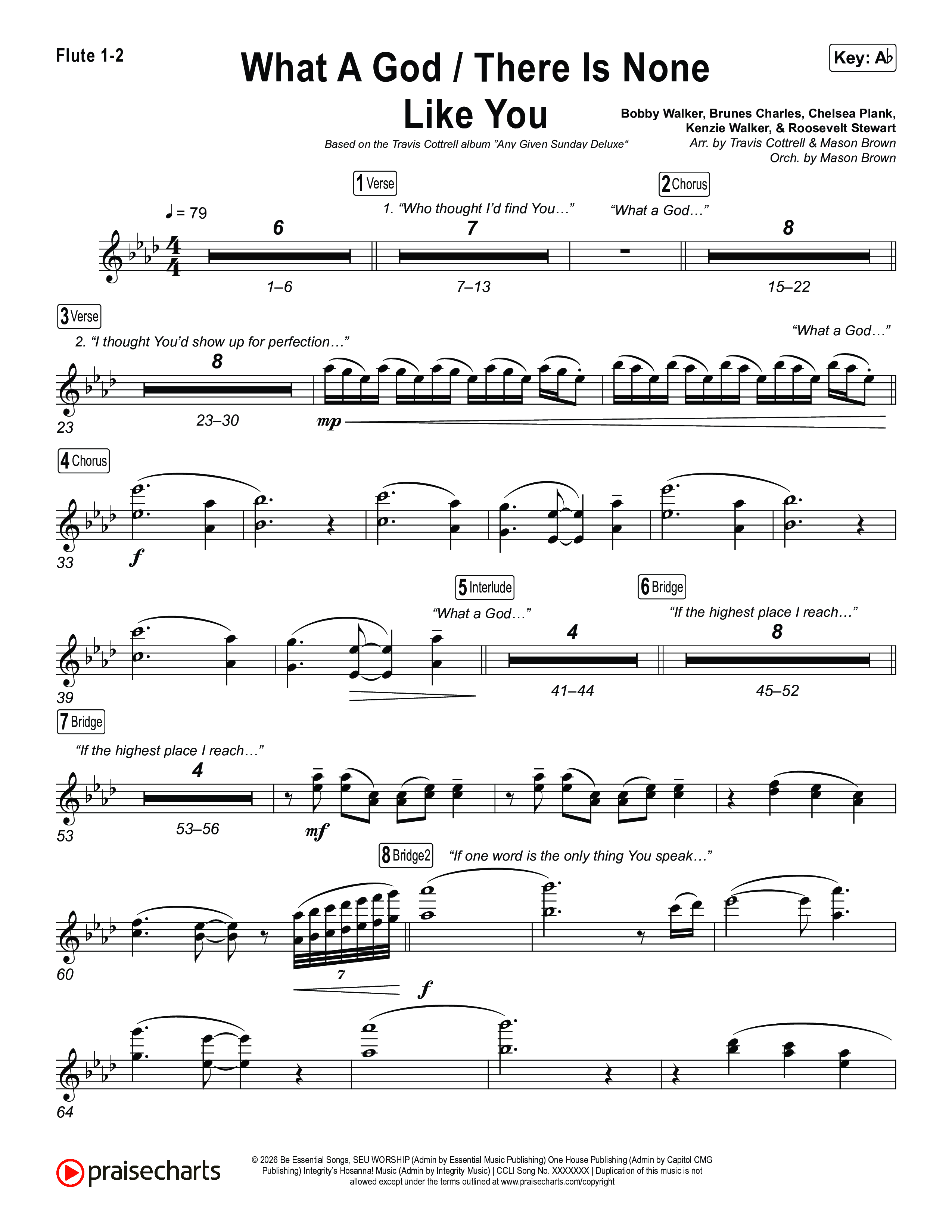 What A God / There Is None Like You (Choral/SATB) Flute 1,2 (Travis Cottrell / Brooke Voland / Arr. Mason Brown)
