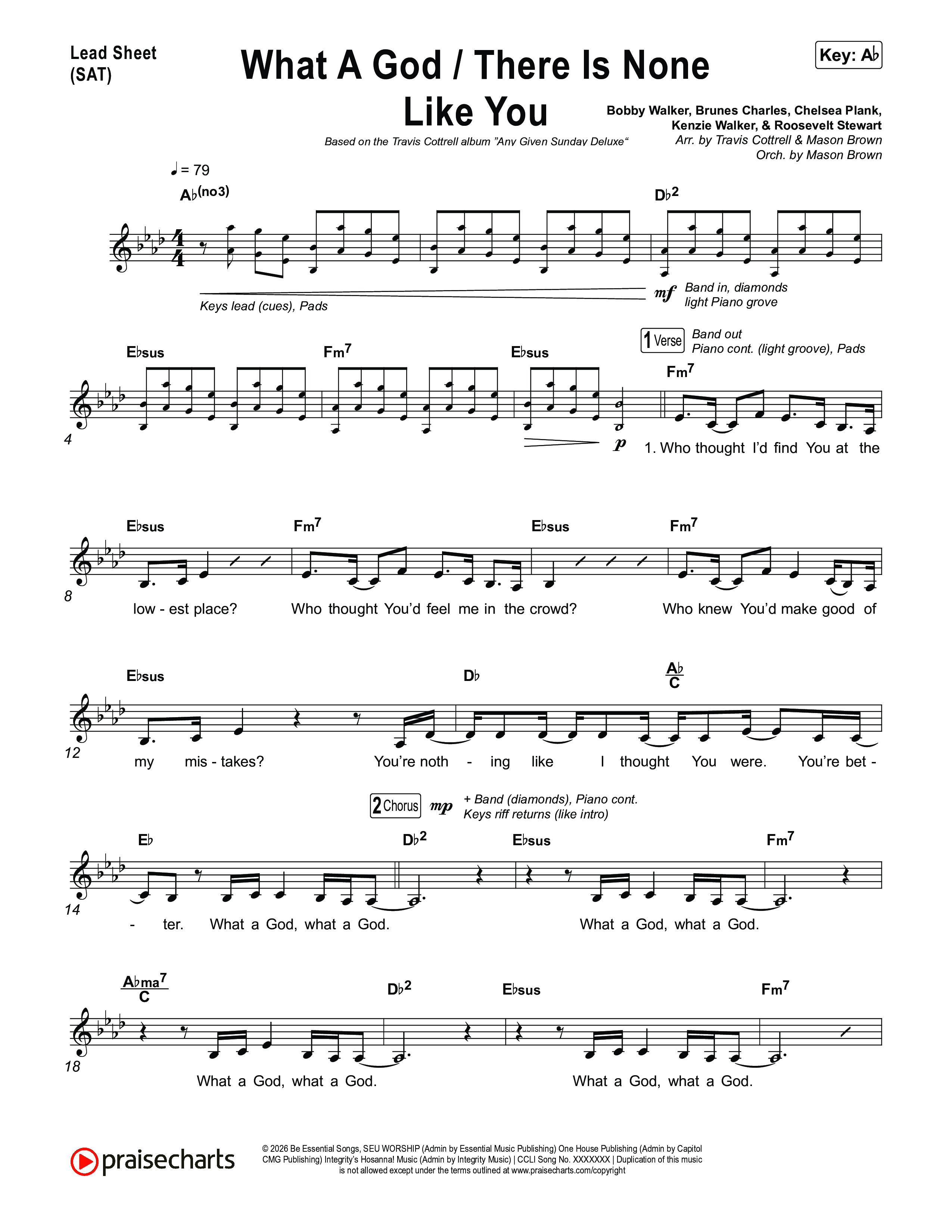 What A God / There Is None Like You (Choral/SATB) Lead Sheet (SAT) (Travis Cottrell / Brooke Voland / Arr. Mason Brown)