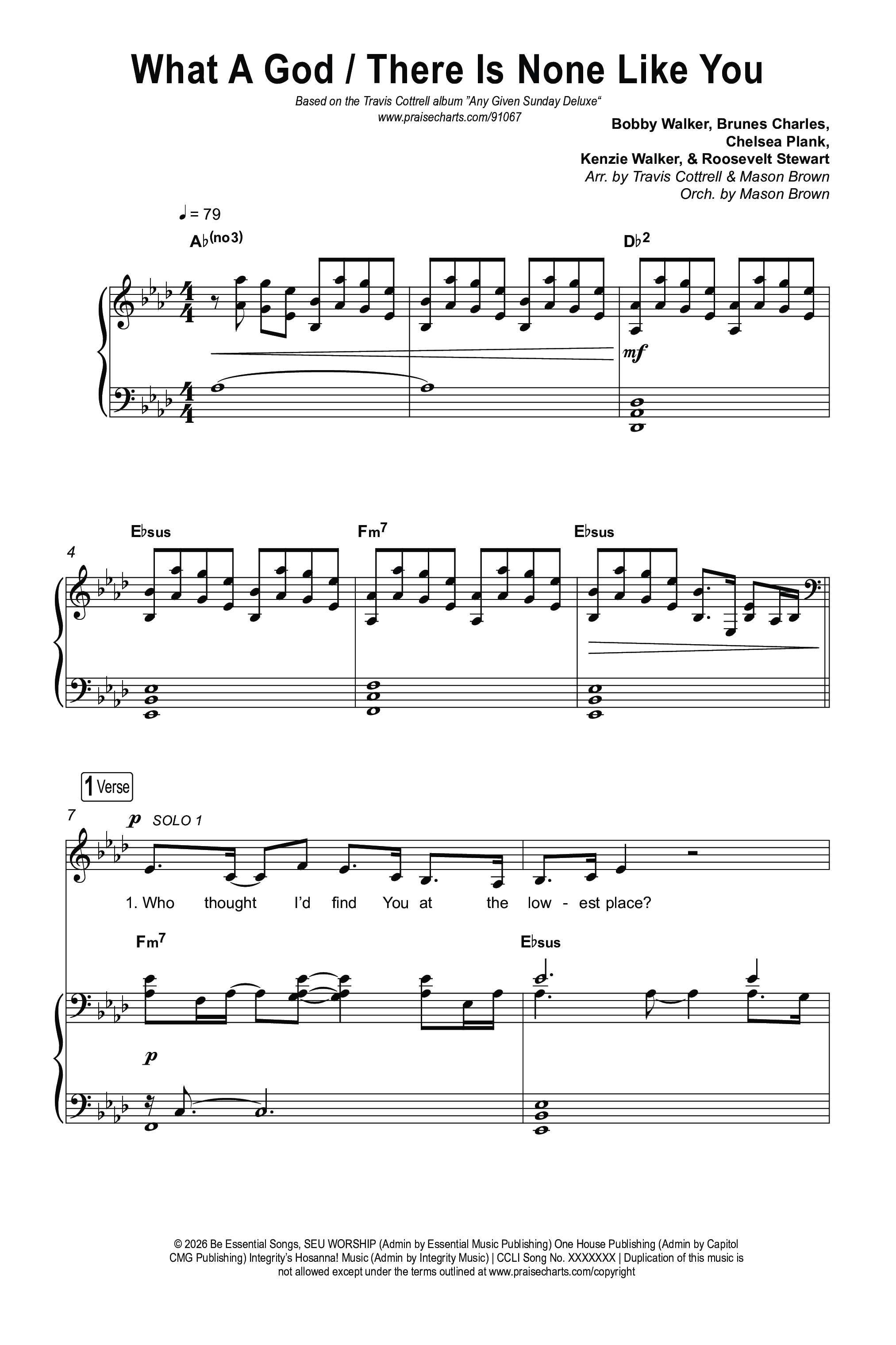 What A God / There Is None Like You (Choral/SATB) Octavo (SATB & Pno) (Travis Cottrell / Brooke Voland / Arr. Mason Brown)