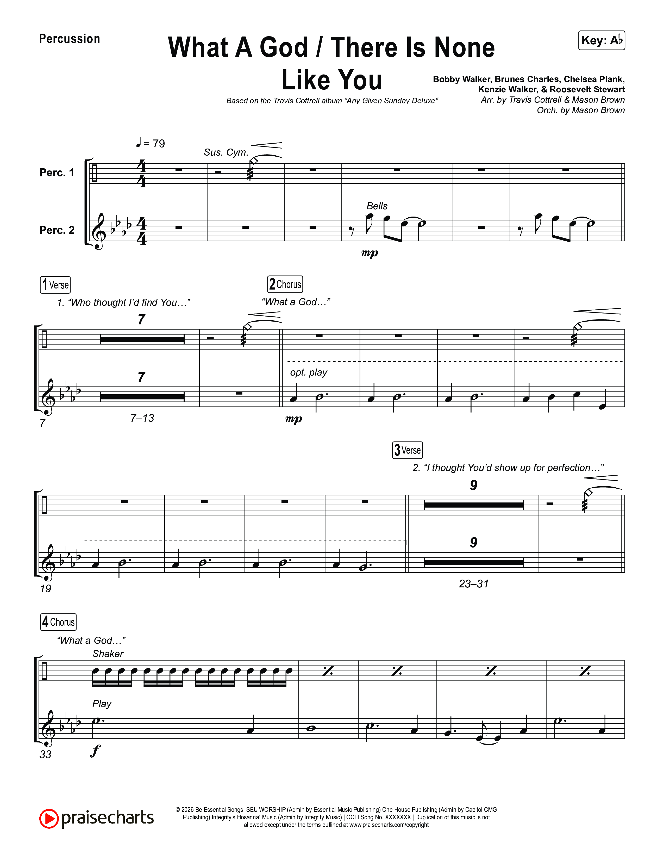 What A God / There Is None Like You (Choral/SATB) Percussion (Travis Cottrell / Brooke Voland / Arr. Mason Brown)