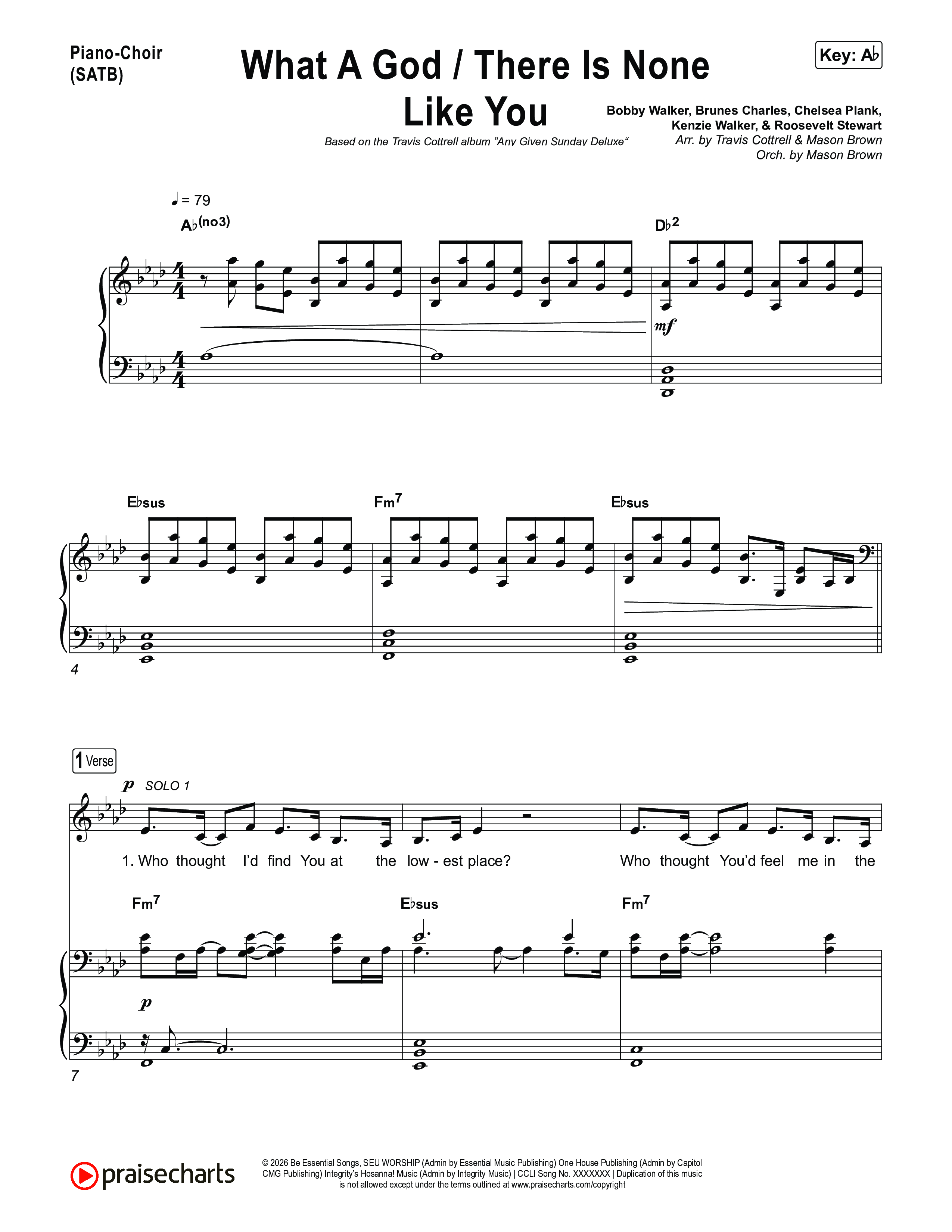 What A God / There Is None Like You (Choral/SATB) Piano/Vocal (SATB) (Travis Cottrell / Brooke Voland / Arr. Mason Brown)