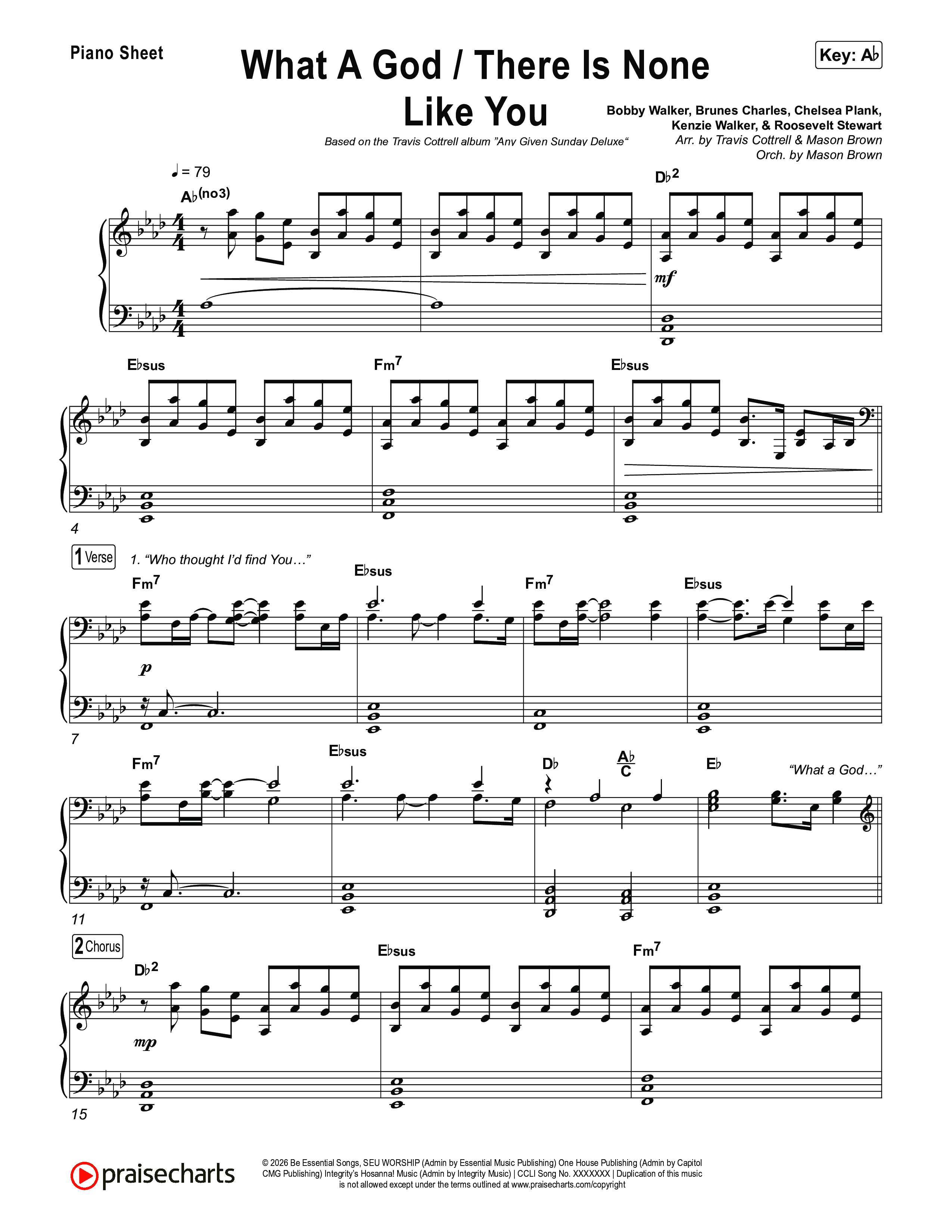 What A God / There Is None Like You (Choral/SATB) Piano Sheet (Travis Cottrell / Brooke Voland / Arr. Mason Brown)