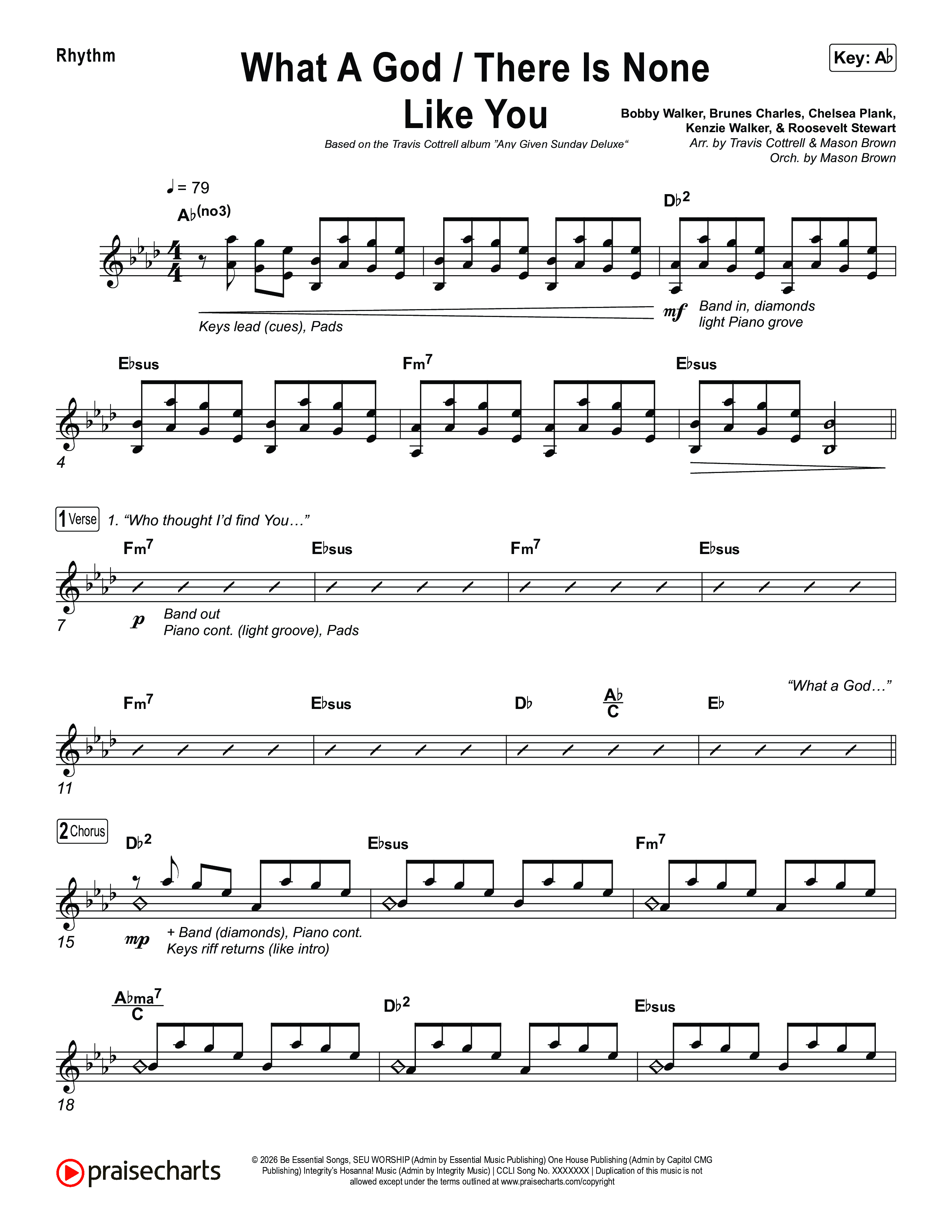 What A God / There Is None Like You (Choral/SATB) Rhythm Chart (Travis Cottrell / Brooke Voland / Arr. Mason Brown)