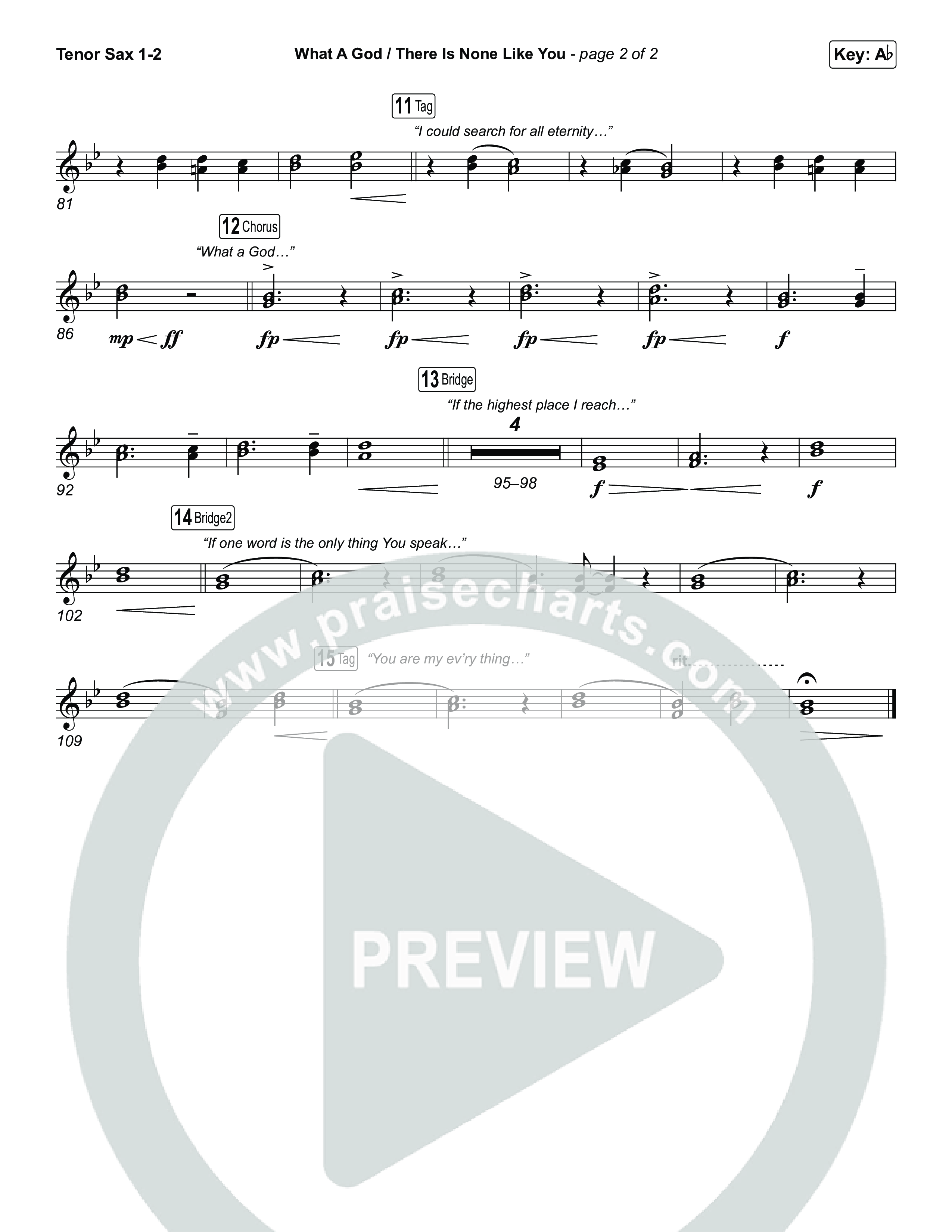 What A God / There Is None Like You (Choral/SATB) Tenor Sax 1,2 (Travis Cottrell / Brooke Voland / Arr. Mason Brown)