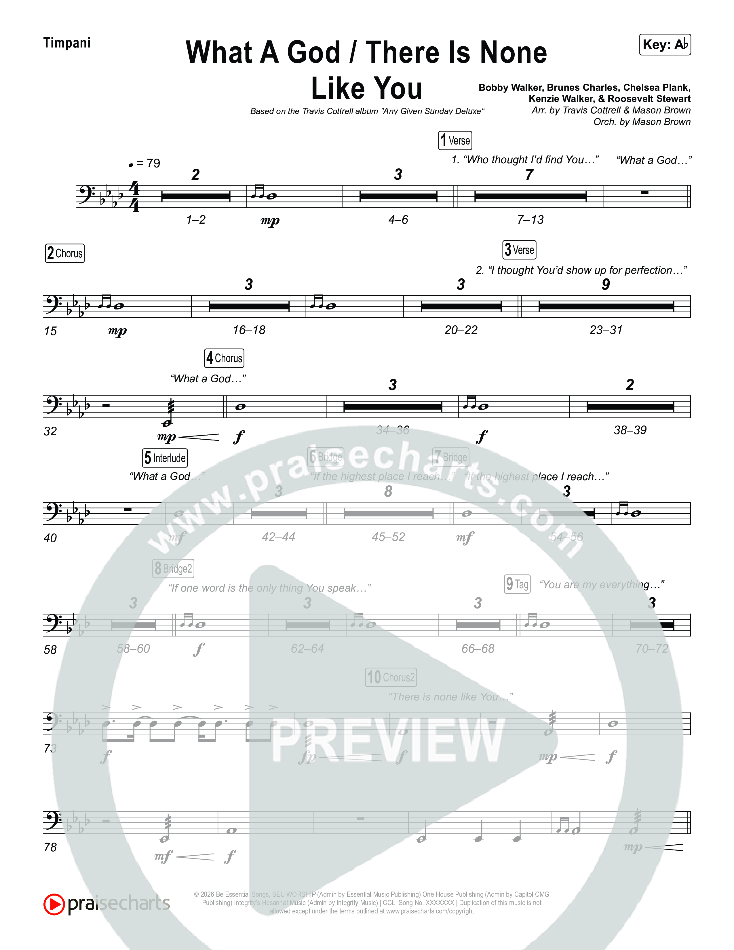 What A God / There Is None Like You (Choral/SATB) Timpani (Travis Cottrell / Brooke Voland / Arr. Mason Brown)