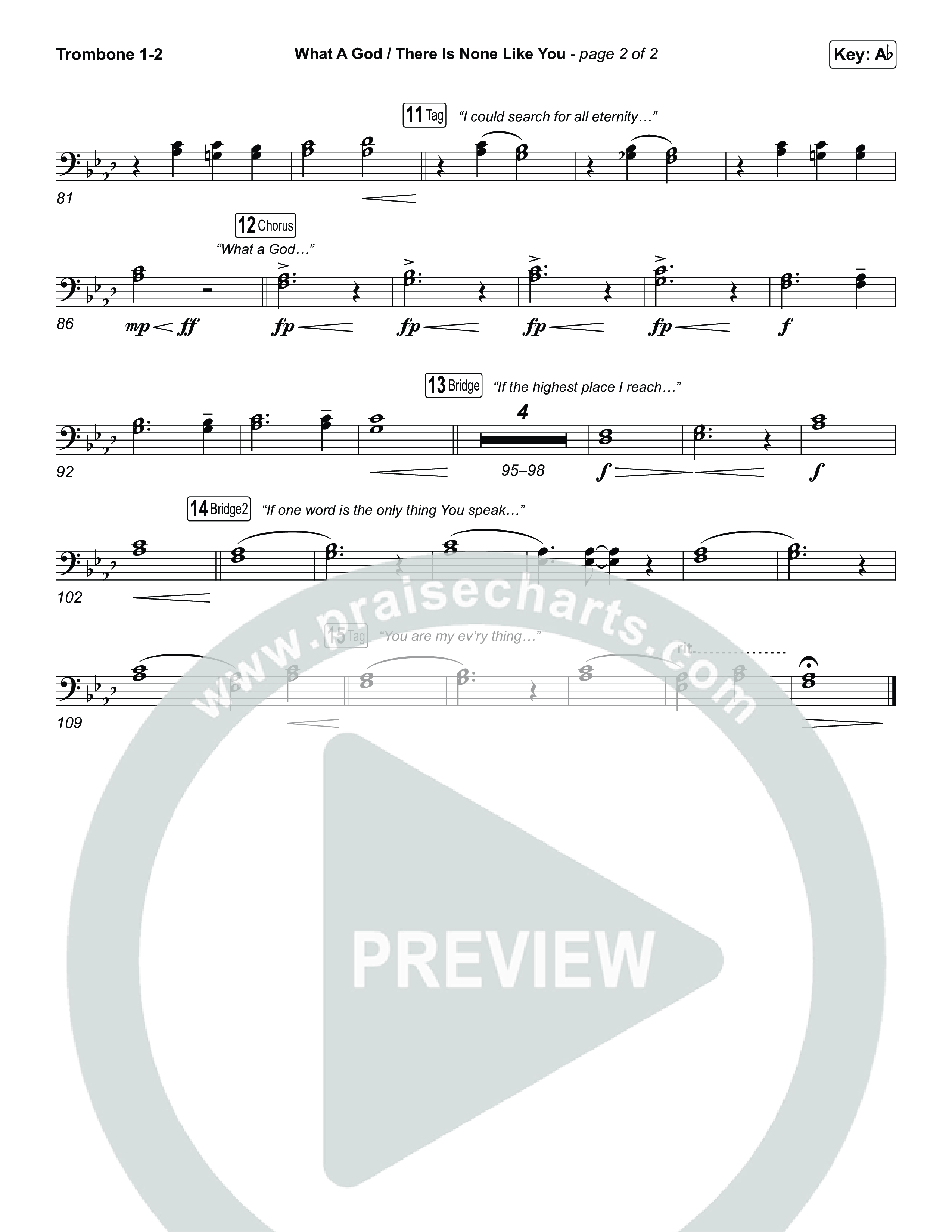 What A God / There Is None Like You (Choral/SATB) Trombone 1,2 (Travis Cottrell / Brooke Voland / Arr. Mason Brown)