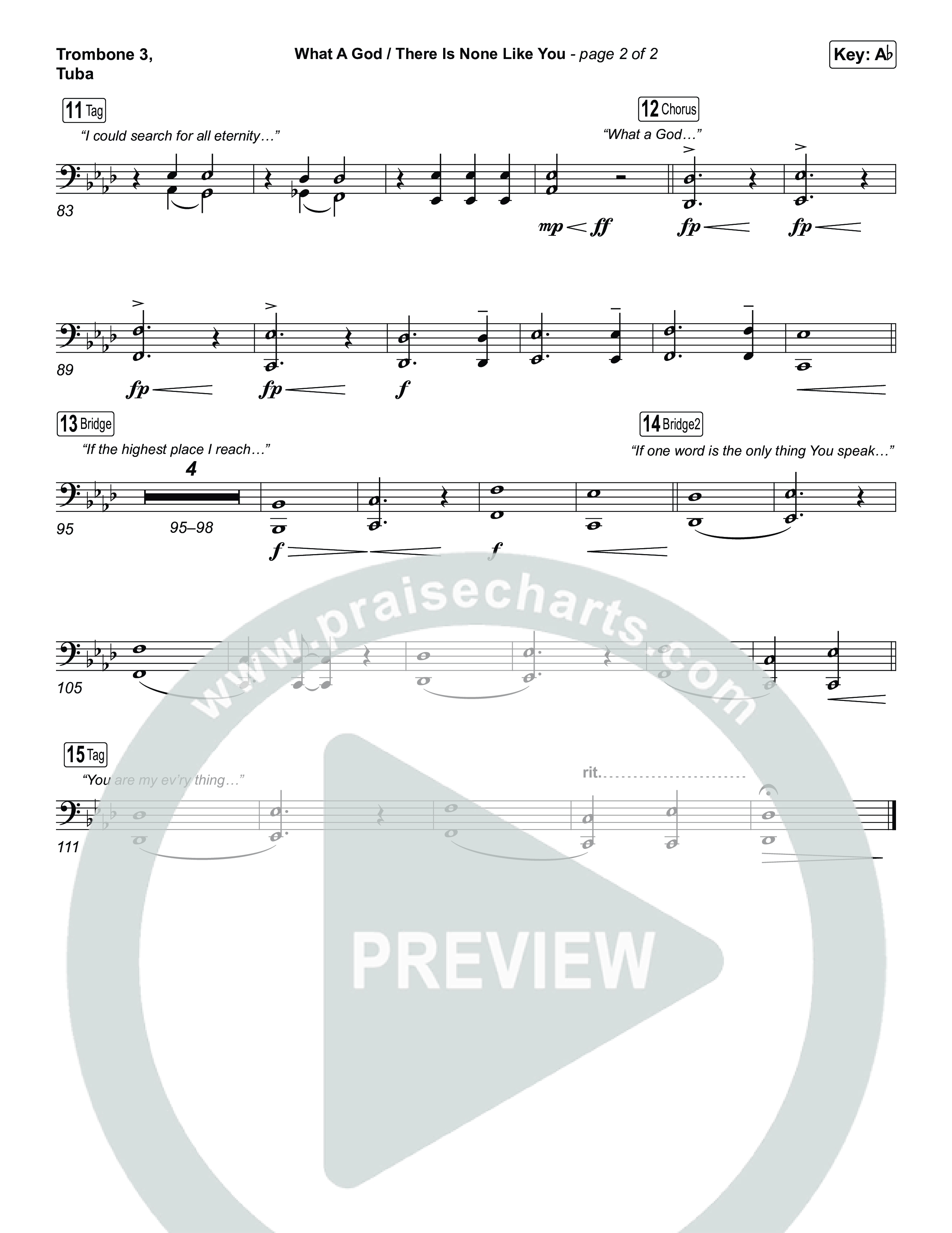 What A God / There Is None Like You (Choral/SATB) Trombone 3/Tuba (Travis Cottrell / Brooke Voland / Arr. Mason Brown)